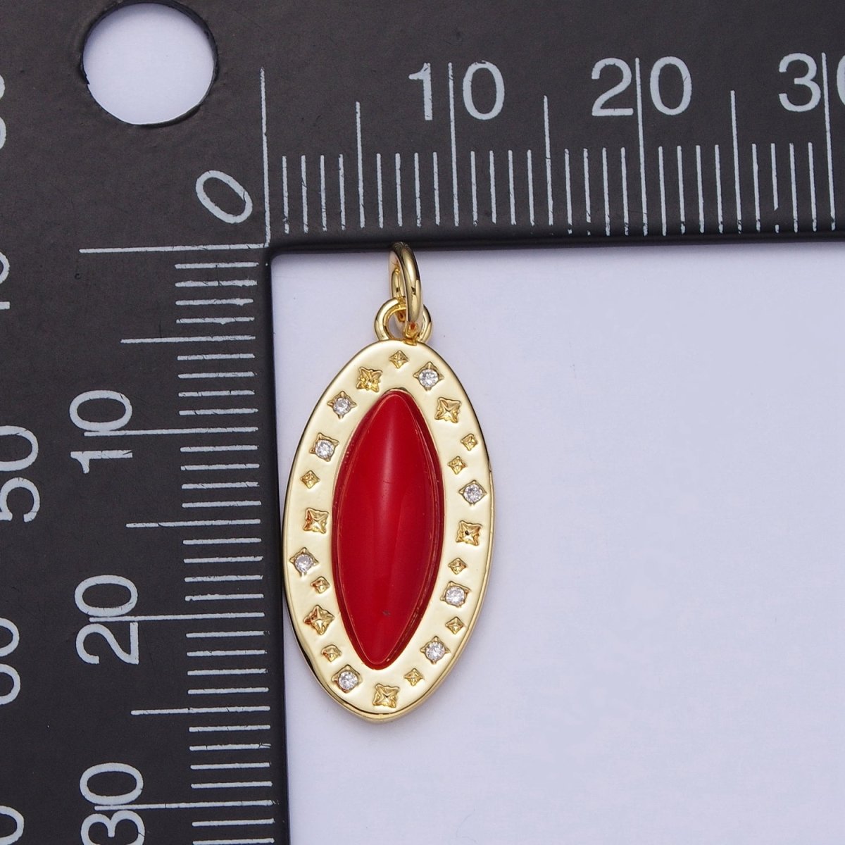 Dainty Red Carnelian Marquise Eye Geometric Star Charm in Gold & Silver | A-313 A-322 - DLUXCA