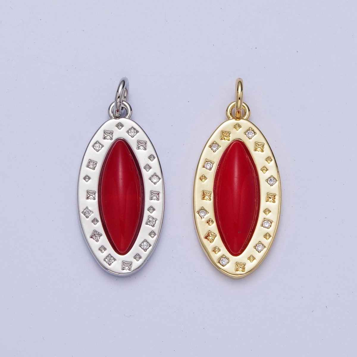 Dainty Red Carnelian Marquise Eye Geometric Star Charm in Gold & Silver | A-313 A-322 - DLUXCA