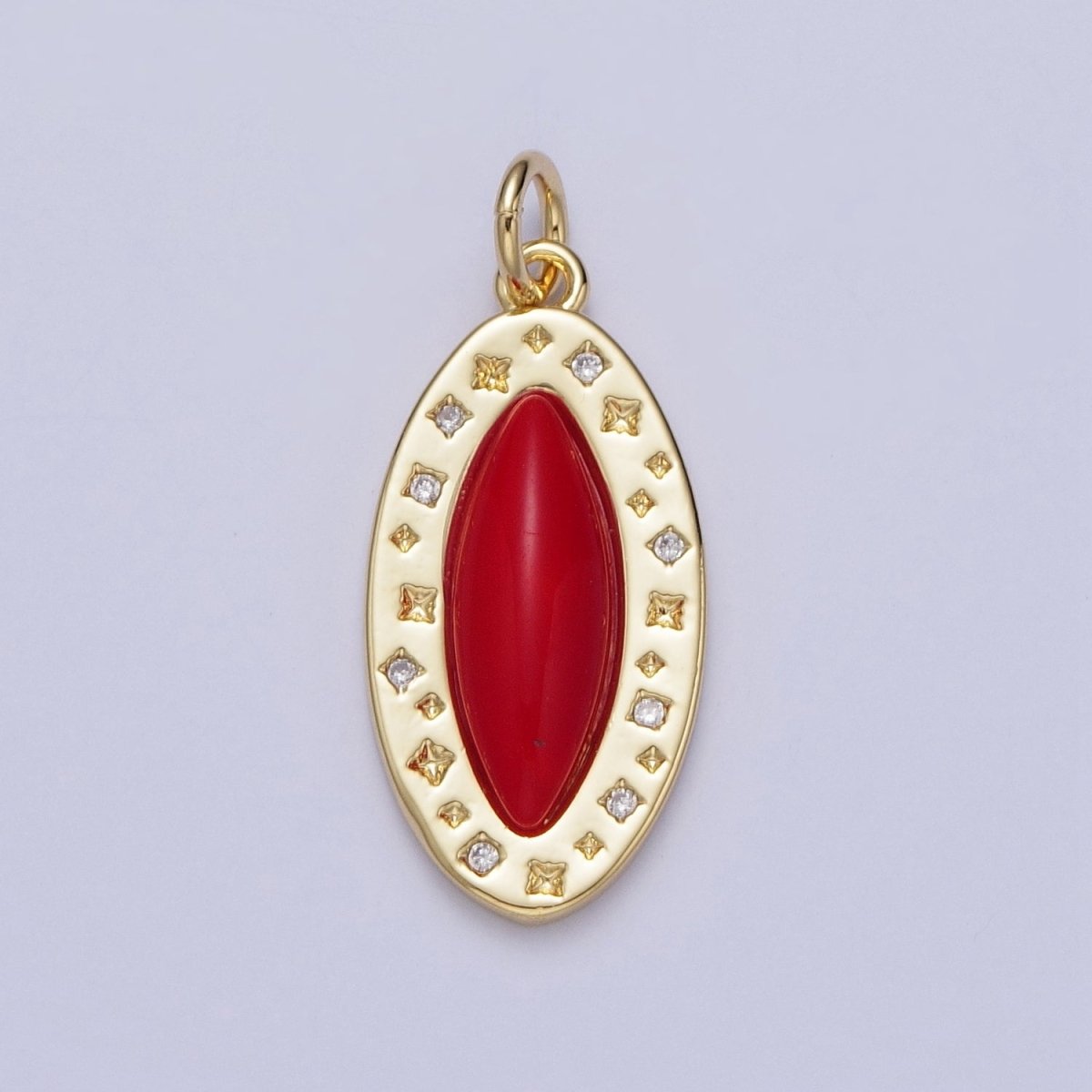 Dainty Red Carnelian Marquise Eye Geometric Star Charm in Gold & Silver | A-313 A-322 - DLUXCA
