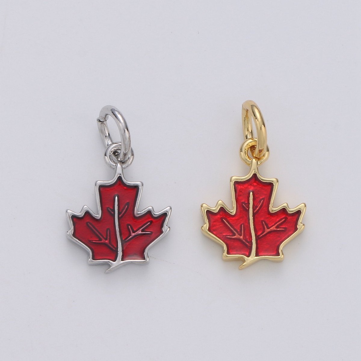 Dainty Red Maple Pendant Enamel Maple Tree Charm, Gold Canada Charm Jewelry for Necklace Bracelet Earring Component D-190 D-191 - DLUXCA