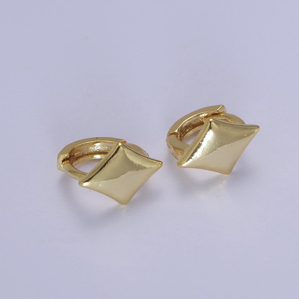 Dainty Rhombus Huggie Earrings | Tiny Geometric Hoops | Polygon Minimalist Earring V-091 - DLUXCA