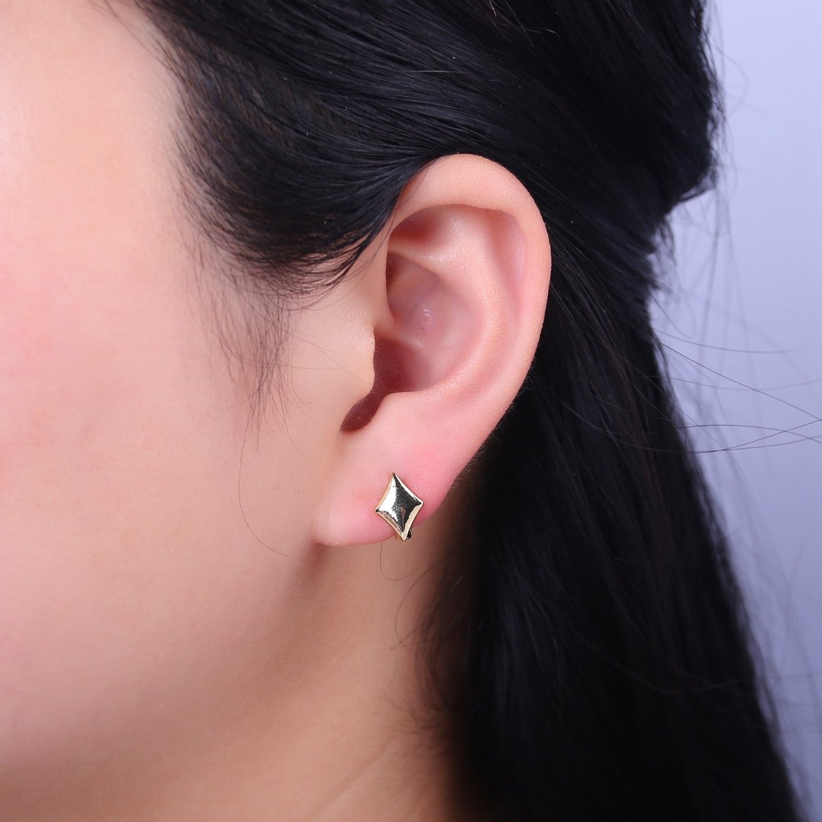 Dainty Rhombus Huggie Earrings | Tiny Geometric Hoops | Polygon Minimalist Earring V-091 - DLUXCA