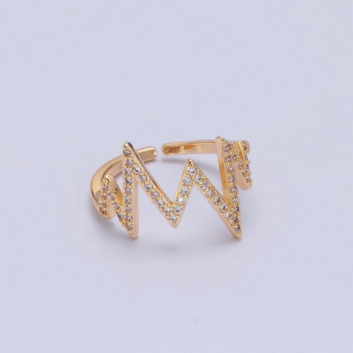 Dainty Ring, Adjustable Heart Beat Ring, Gold Heart Beat Ring, Micro Pave Zig Zag Ring, Minimalist open ring O-2151 - DLUXCA