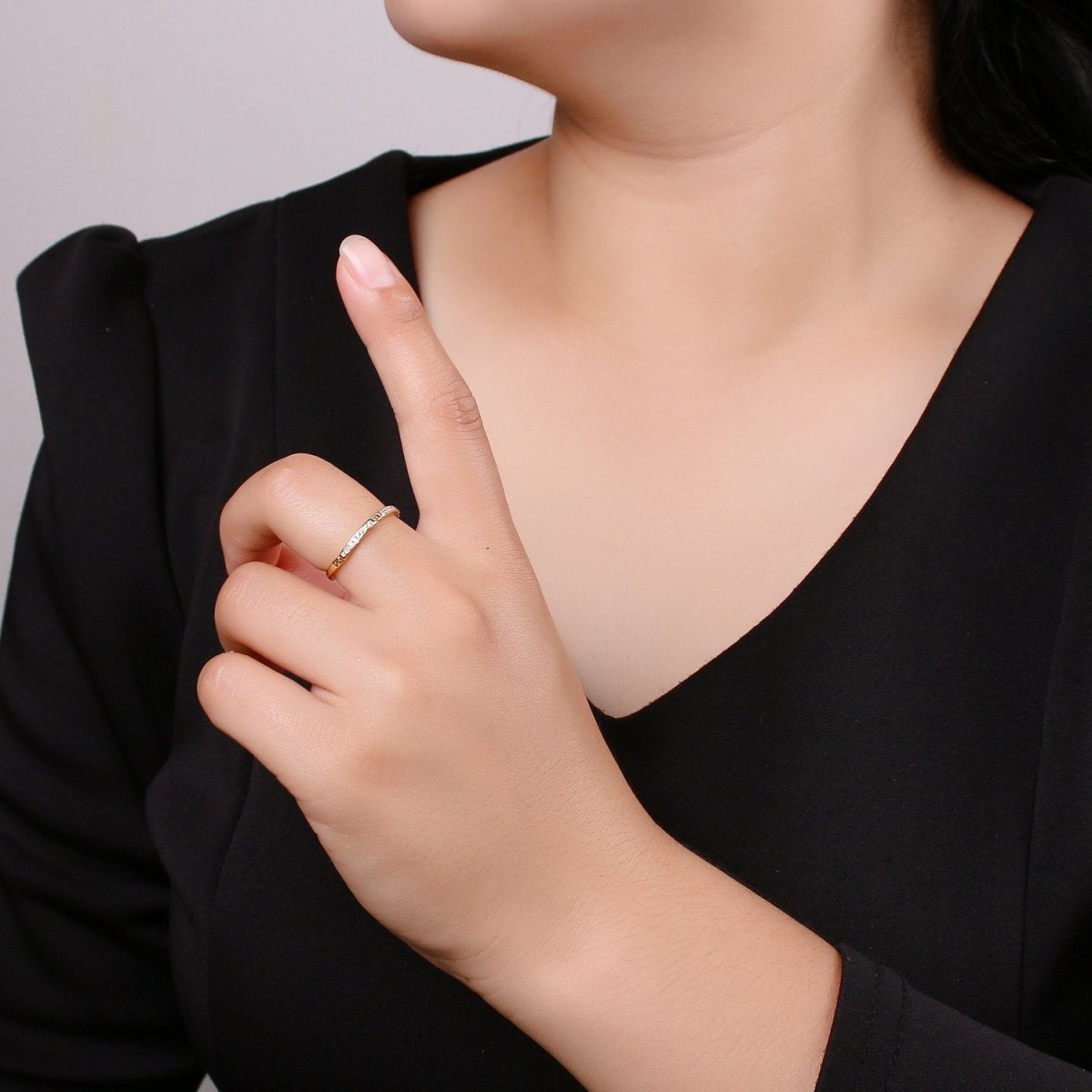 Dainty Ring, Gold Vermeil Minimalist Ring, Stacking Ring, Simple Open Ring, Cubic Zirconia Adjustable Ring, Thin Ring, Gift for Her R-127 - DLUXCA