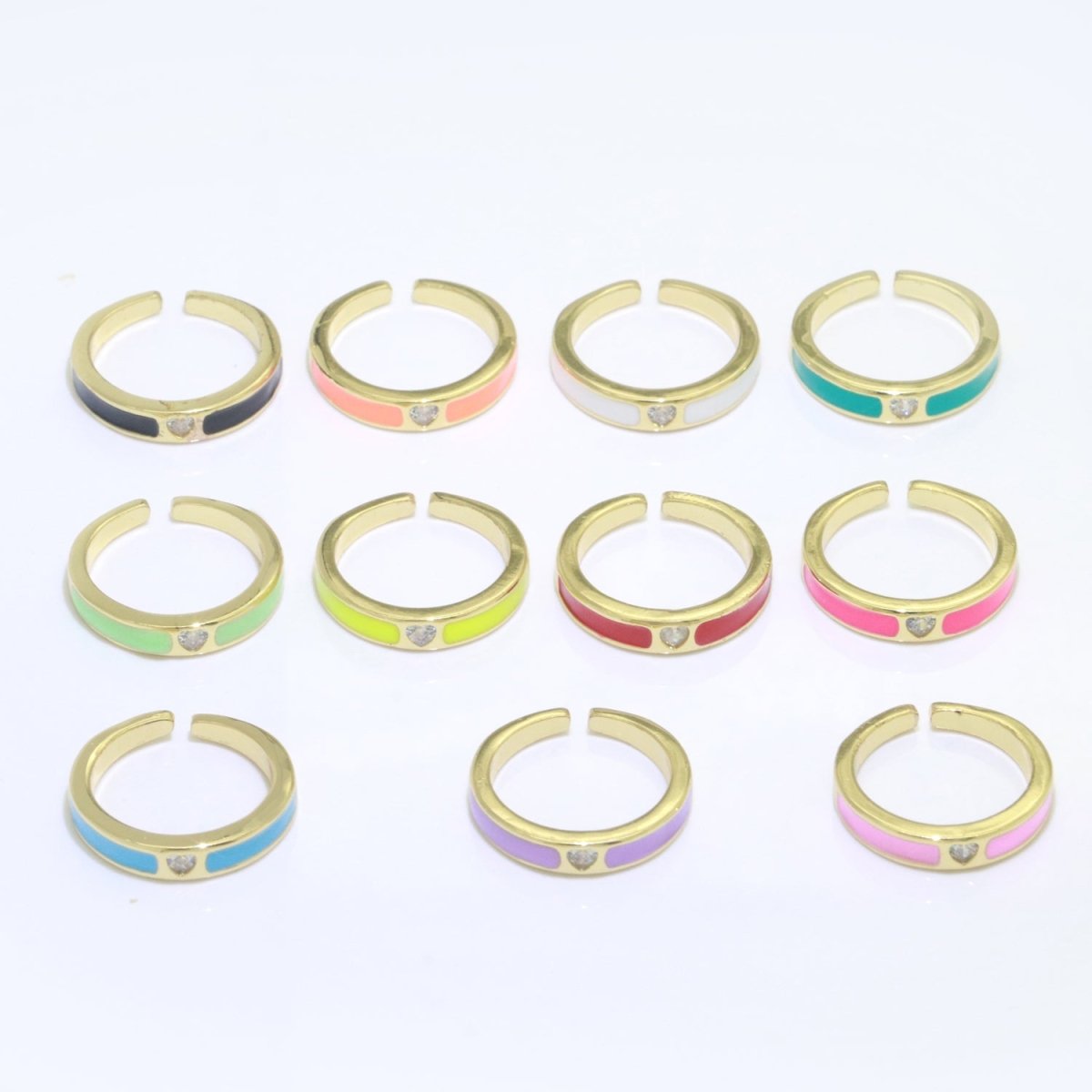 Dainty Ring Stackable Trendy Gold Fill micro pave ring, rainbow color enamel ring jewelry for gift S-148 ~ S-158 - DLUXCA