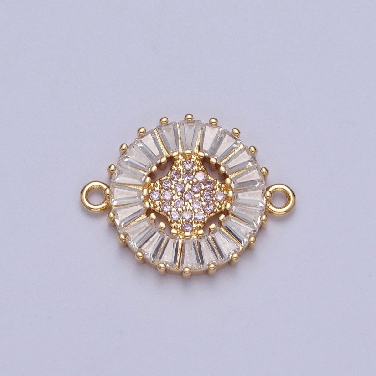 Dainty Round CZ Clover Gold Filled Charm Connector Clear Baguette Link Connector for Bracelet Necklace Supply F-322 F-356 F-417 F-437 F-464 F-483 - DLUXCA