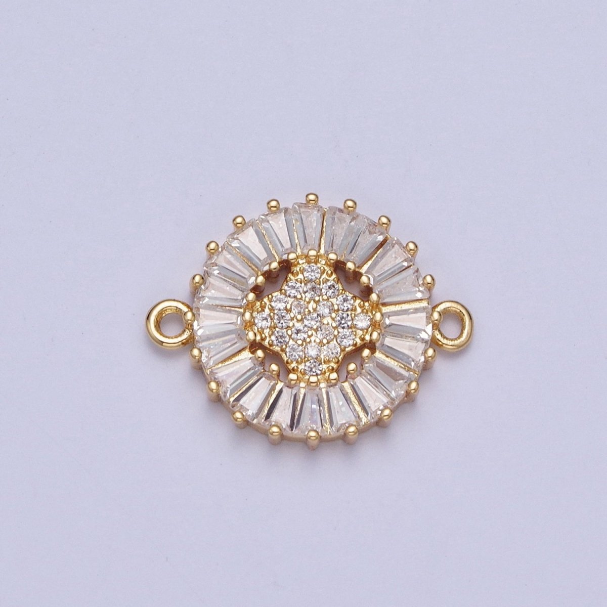 Dainty Round CZ Clover Gold Filled Charm Connector Clear Baguette Link Connector for Bracelet Necklace Supply F-322 F-356 F-417 F-437 F-464 F-483 - DLUXCA