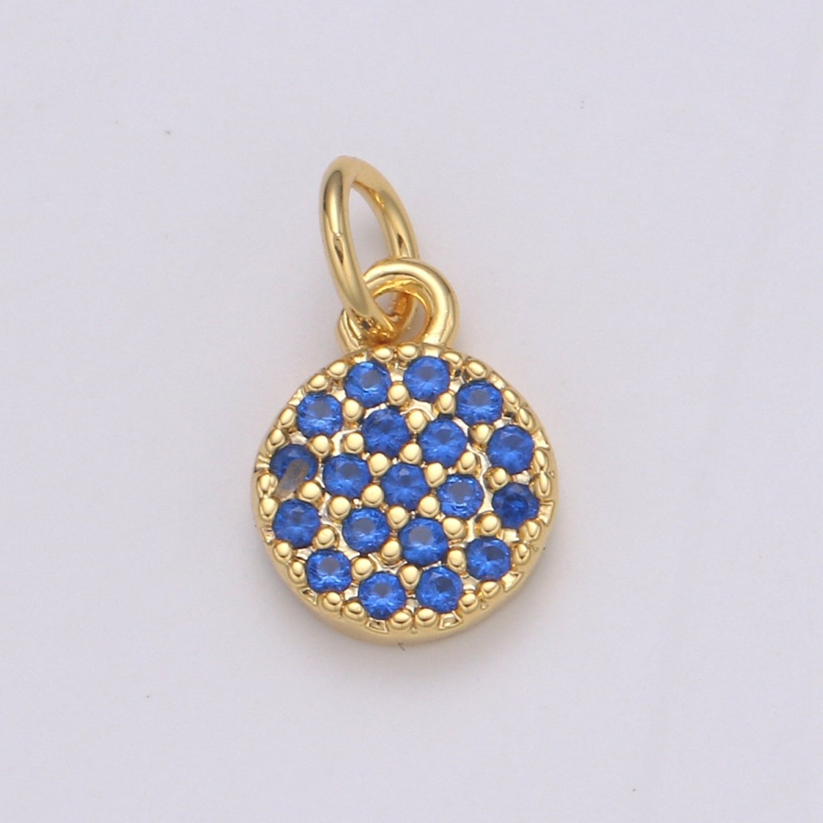 Dainty Round Disc Charm, 14K Gold Filled CZ Micro Pave Disc Pendant, Cubic Zirconia, Small Disc Pendant, Add on Charm for Bracelet 11x6mm E-221 E-222 - DLUXCA