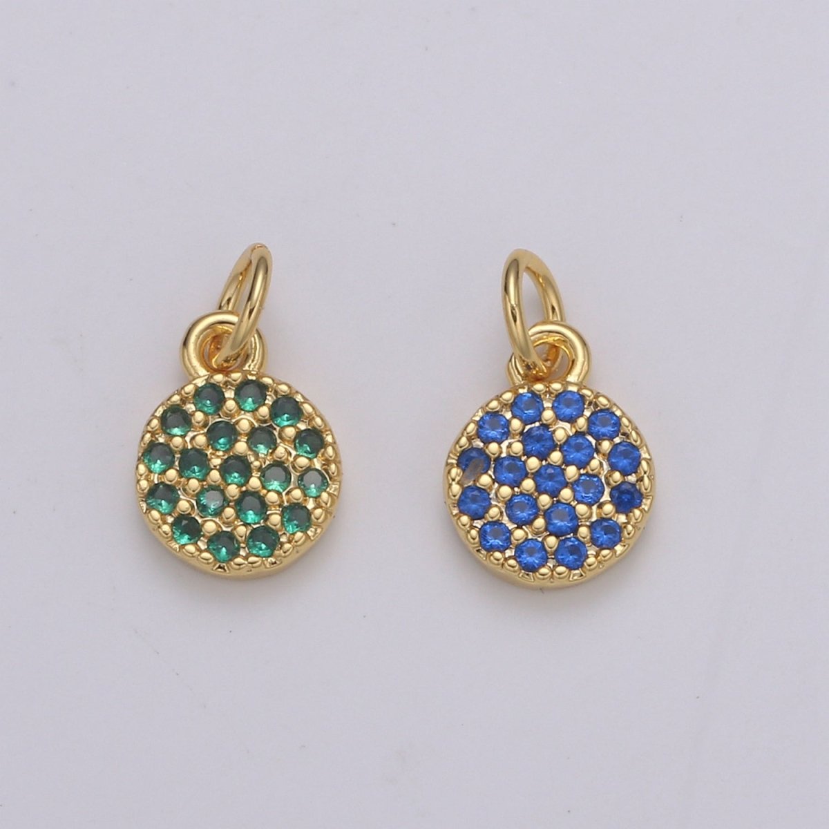 Dainty Round Disc Charm, 14K Gold Filled CZ Micro Pave Disc Pendant, Cubic Zirconia, Small Disc Pendant, Add on Charm for Bracelet 11x6mm E-221 E-222 - DLUXCA