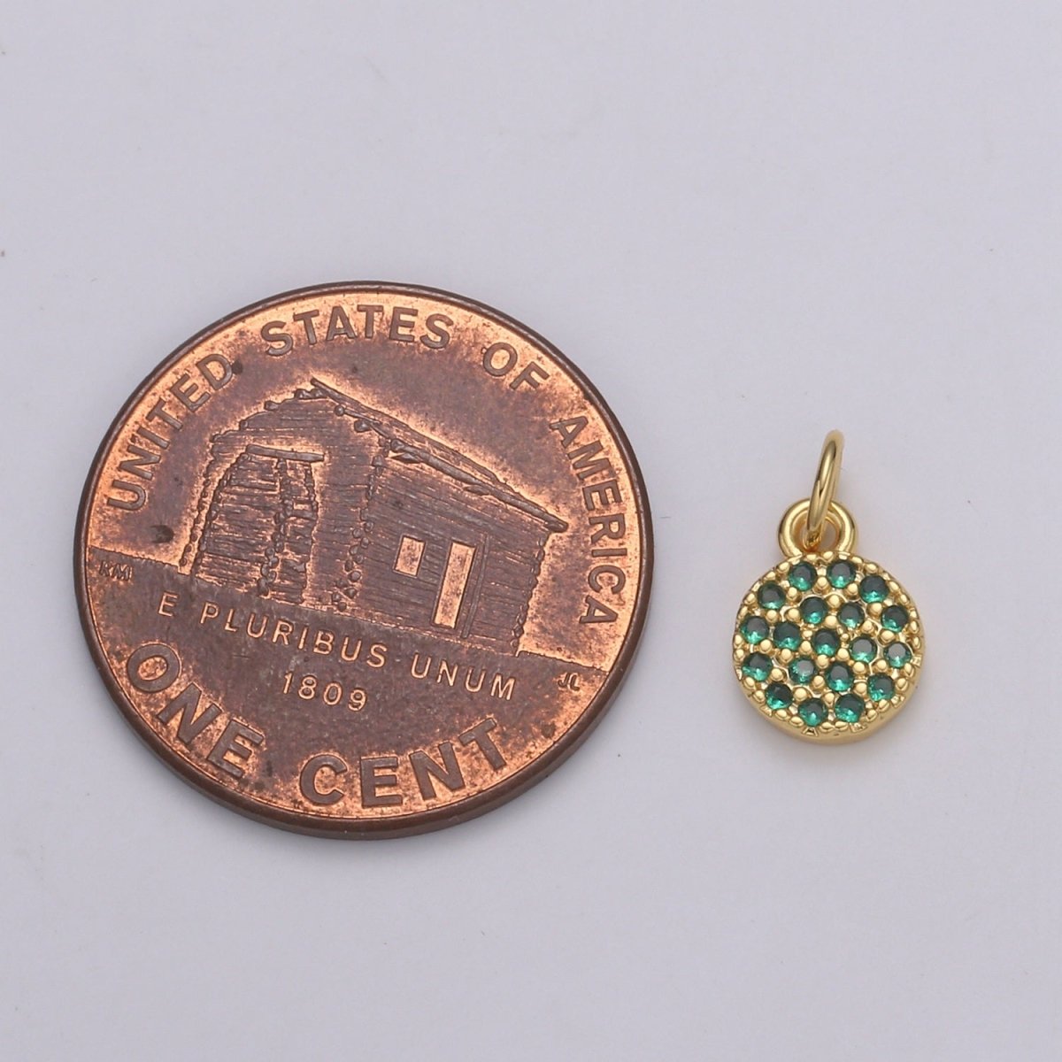 Dainty Round Disc Charm, 14K Gold Filled CZ Micro Pave Disc Pendant, Cubic Zirconia, Small Disc Pendant, Add on Charm for Bracelet 11x6mm E-221 E-222 - DLUXCA