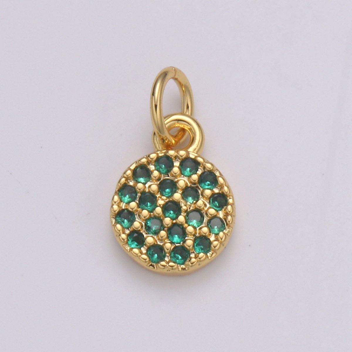 Dainty Round Disc Charm, 14K Gold Filled CZ Micro Pave Disc Pendant, Cubic Zirconia, Small Disc Pendant, Add on Charm for Bracelet 11x6mm E-221 E-222 - DLUXCA