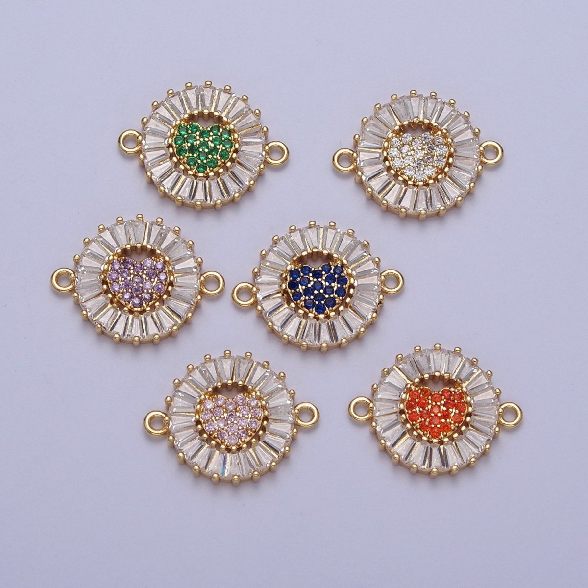 Dainty Round Heart Gold Filled Charm Connector Clear Baguette Link Connector for Bracelet Necklace Supply G-865~G-870 - DLUXCA