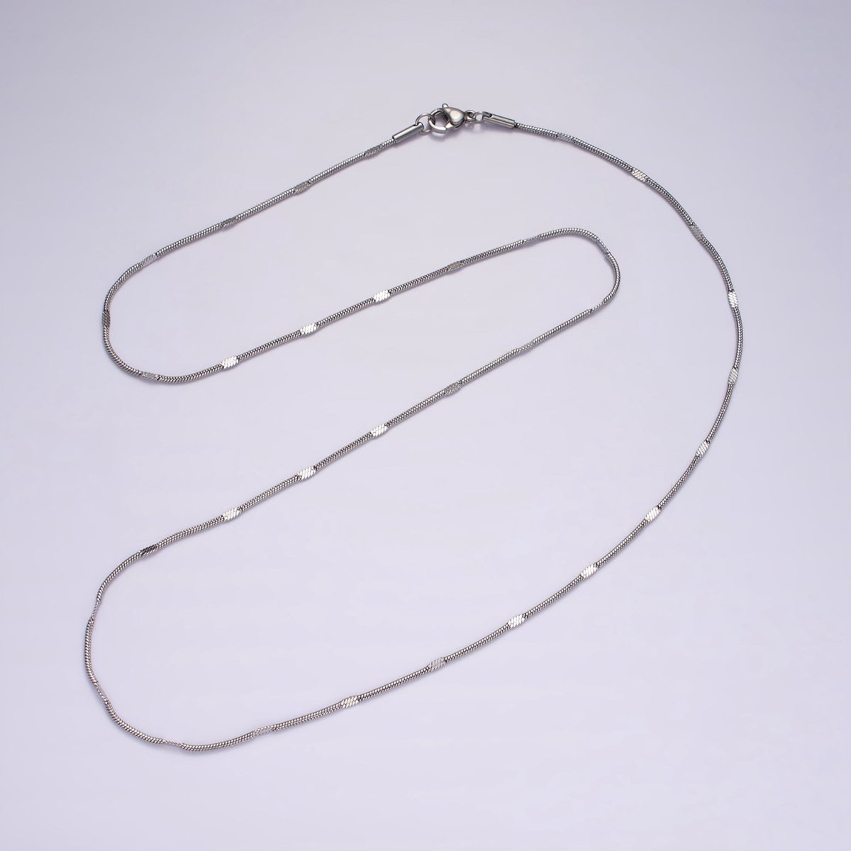 Dainty Round Snake Chain Necklace Stainless Steel 23.6 inch Necklace in Silver | WA-2408 - DLUXCA