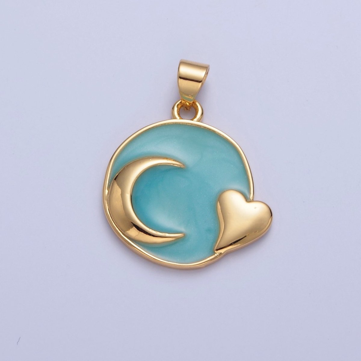 Dainty Round Teal Enamel Crescent Moon Heart Charm for Necklace Pendant I-311 - DLUXCA