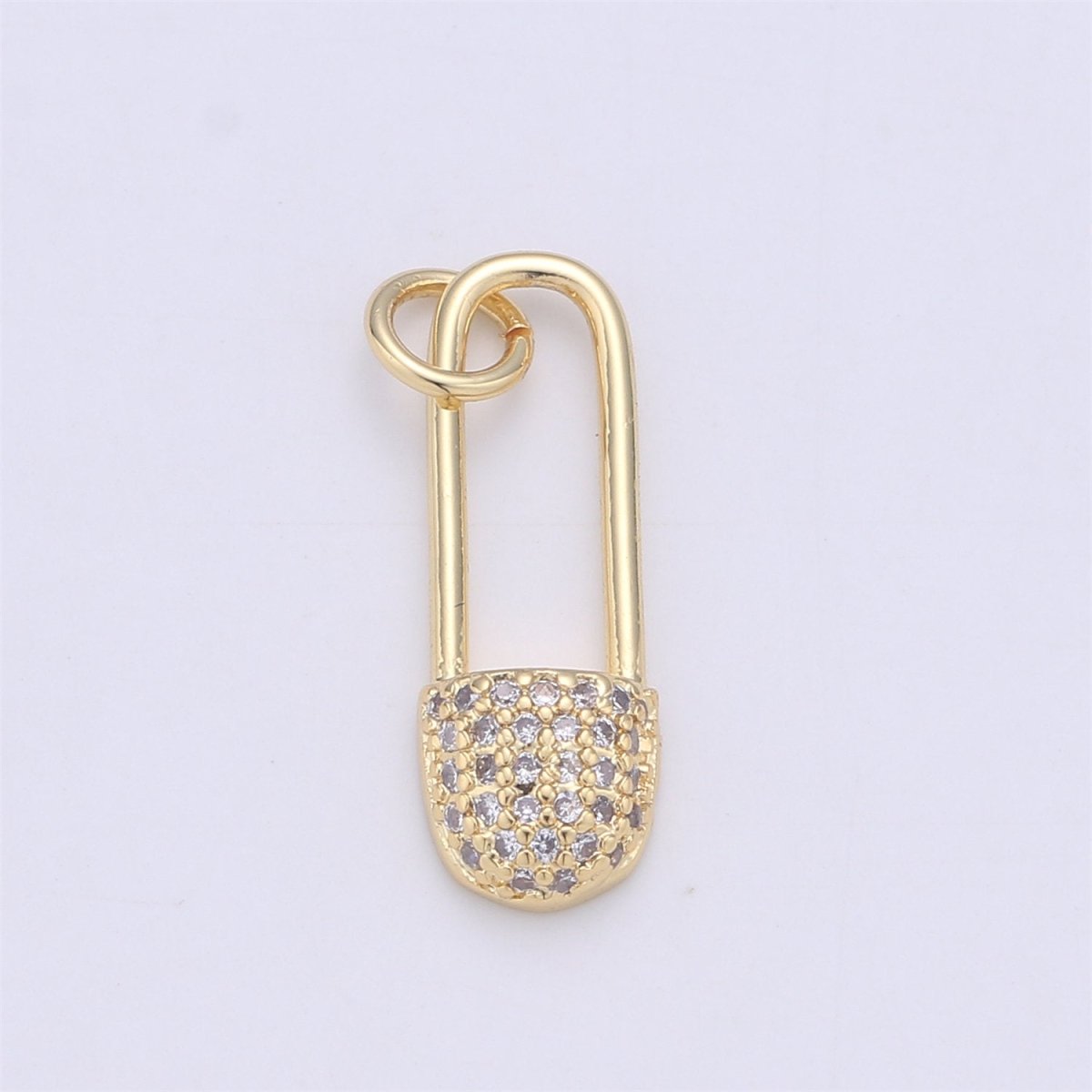 Dainty Safety Pin Charm Gold Micro Pave Charm in Cubic Zirconia Charm for Necklace Earring Bracelet Component supply C-920 - DLUXCA