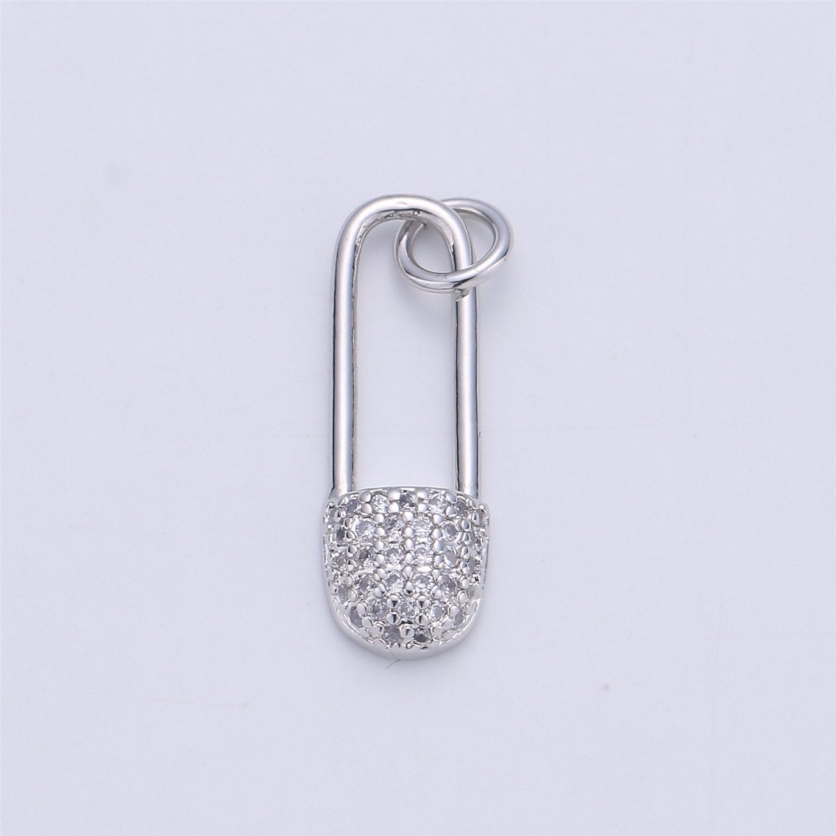 Dainty Safety Pin Charm Gold Micro Pave Charm in Cubic Zirconia Charm for Necklace Earring Bracelet Component supply C-920 - DLUXCA