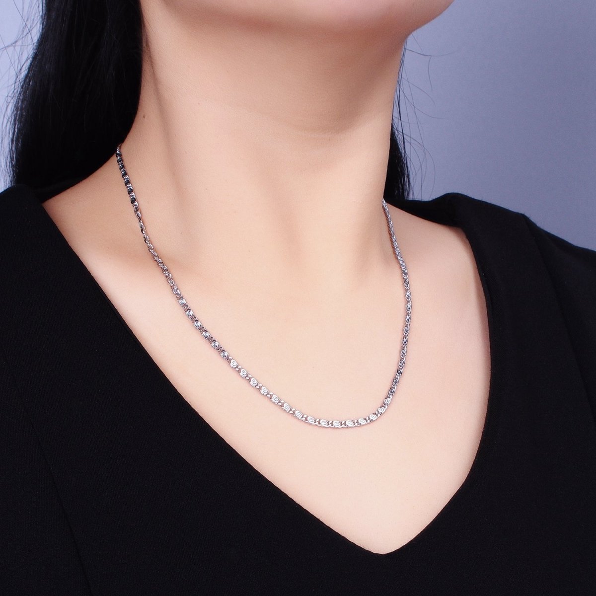 Dainty Scroll Chain - 2.5mm wide Silver Necklace Chain 19.75 inch | WA-1736 WA-1861 Clearance Pricing - DLUXCA