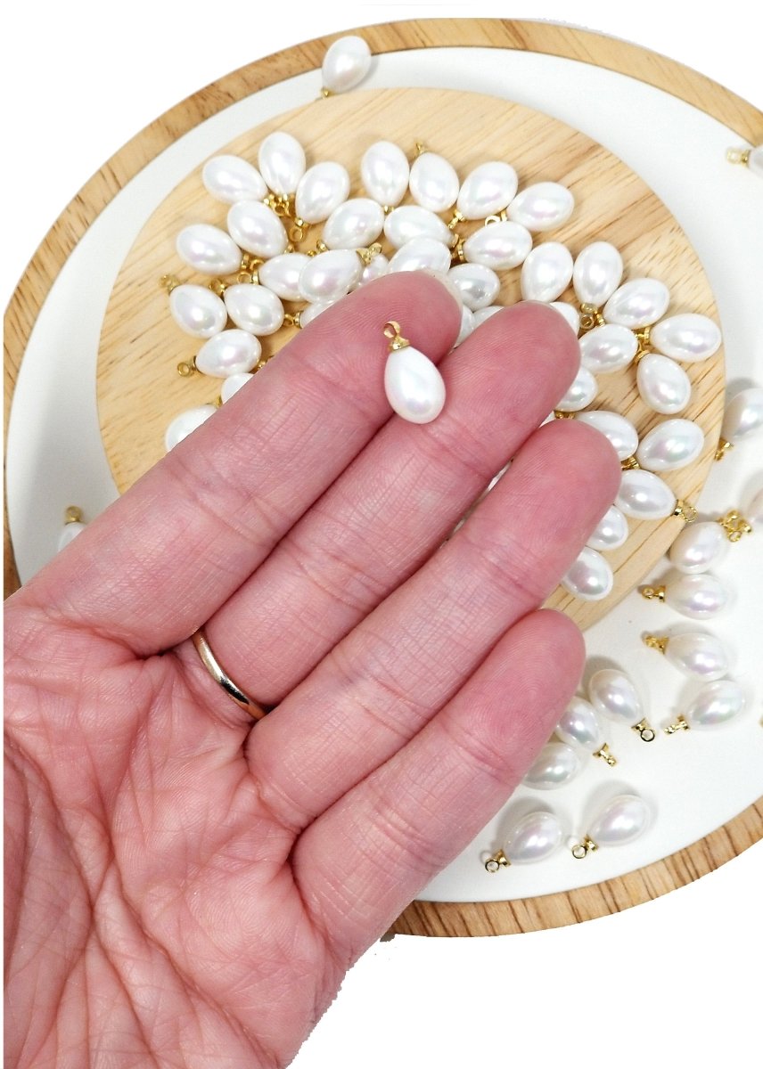 Dainty Sea Shell Pearl Teardrop Briolette, half drilled Tiny Drop Pearl 13x7mm 14x10 or 17x14 for Bridal Summer Ocean Inspired Jewelry making P-1810 P-1811 P-1814 - DLUXCA