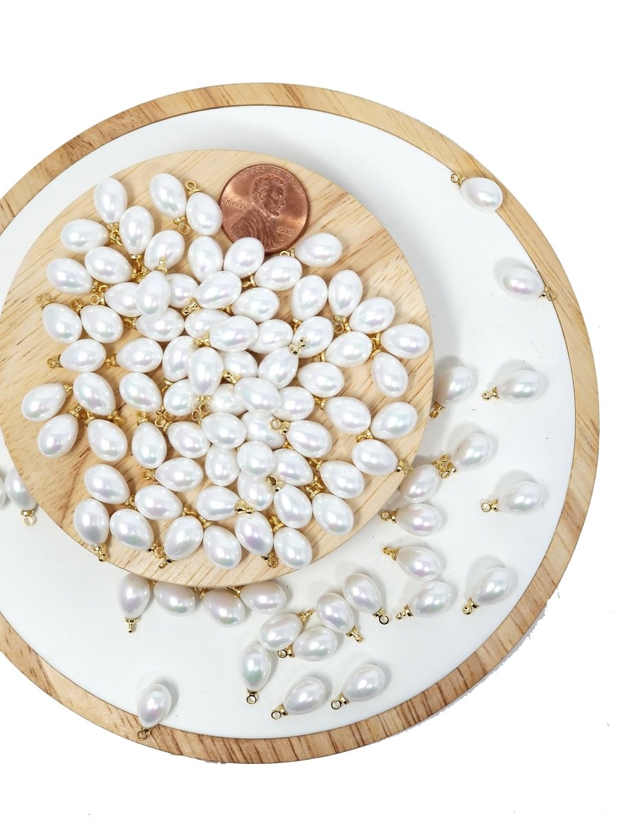 Dainty Sea Shell Pearl Teardrop Briolette, half drilled Tiny Drop Pearl 13x7mm 14x10 or 17x14 for Bridal Summer Ocean Inspired Jewelry making P-1810 P-1811 P-1814 - DLUXCA