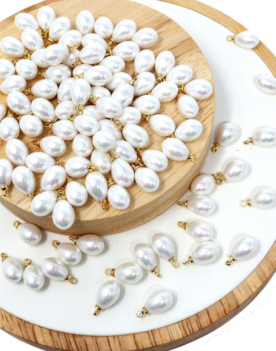 Dainty Sea Shell Pearl Teardrop Briolette, half drilled Tiny Drop Pearl 13x7mm 14x10 or 17x14 for Bridal Summer Ocean Inspired Jewelry making P-1810 P-1811 P-1814 - DLUXCA