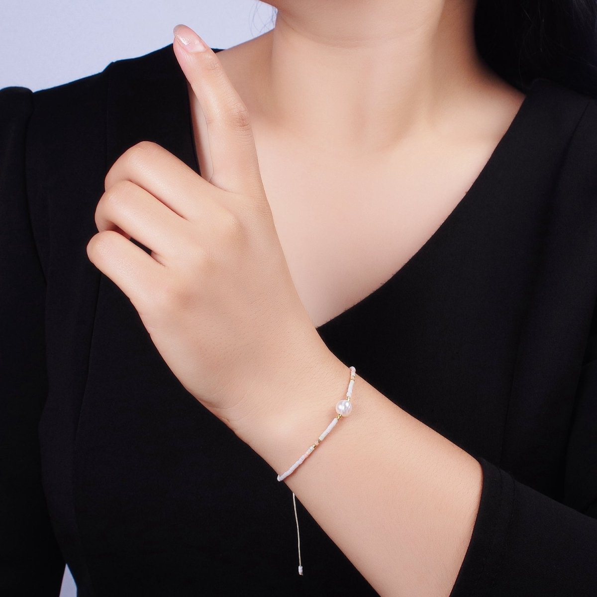 Dainty Shell Pearl Cord Bracelet with White Pink Gold Cylinder Beaded Adjustable Bracelet | WA-2199 Clearance Pricing - DLUXCA