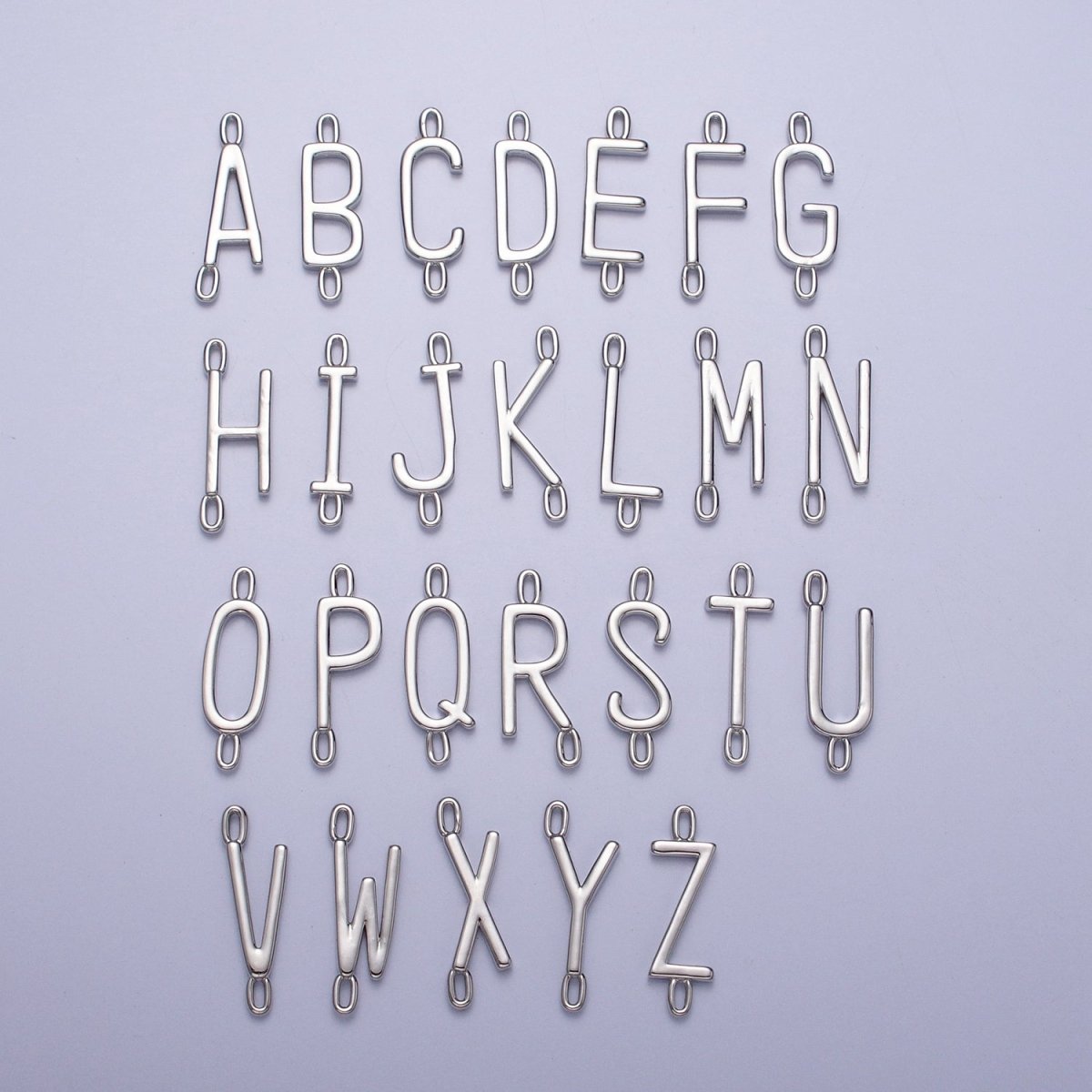 Dainty Sideway Initial Charm Connector Silver Letter Dainty Name Necklace Link Connector for Personalized Jewelry Supply Bracelet Necklace AA-855 to AA-880 - DLUXCA