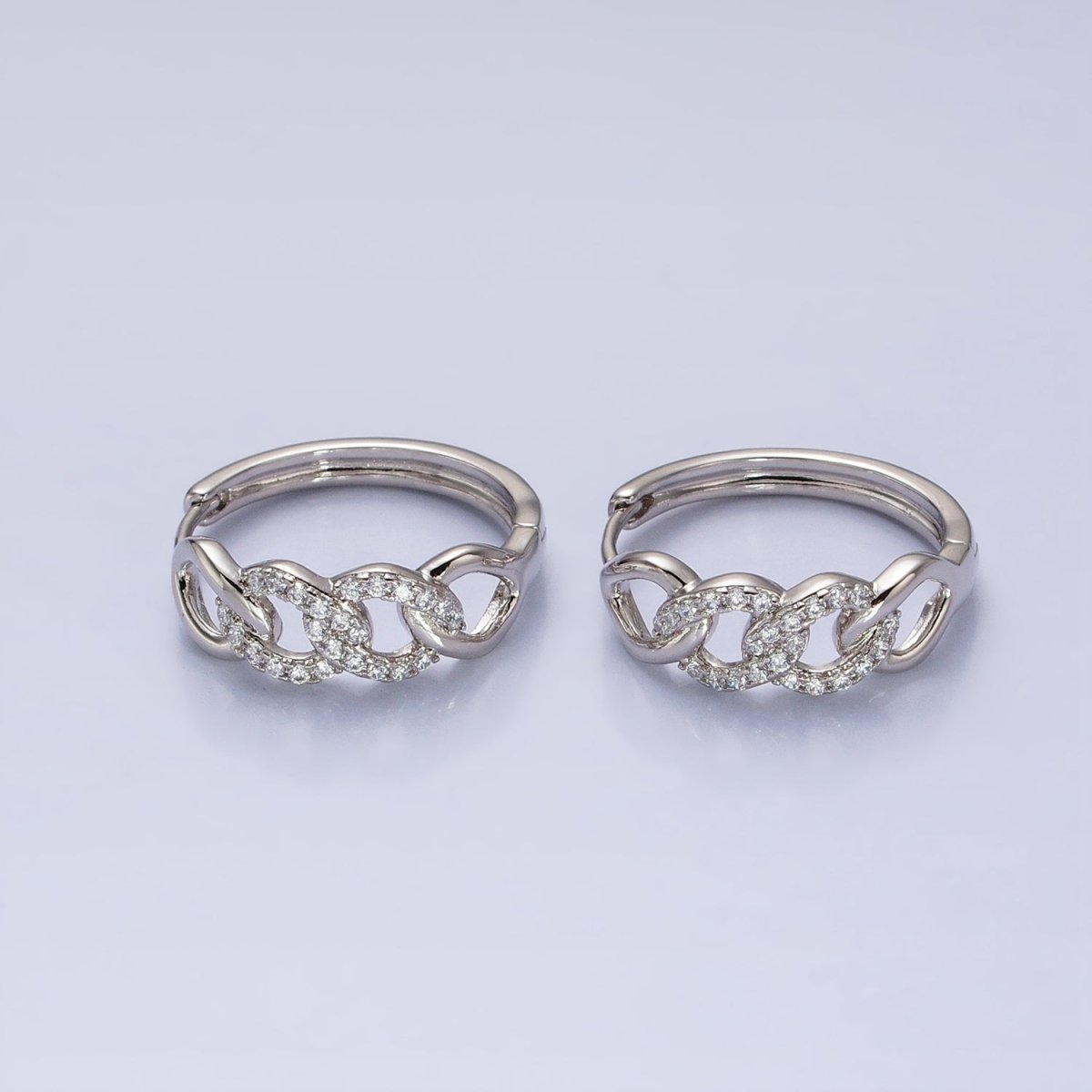 Dainty Silver Chain Link with CZ Micro Pave Stone AB786 - DLUXCA