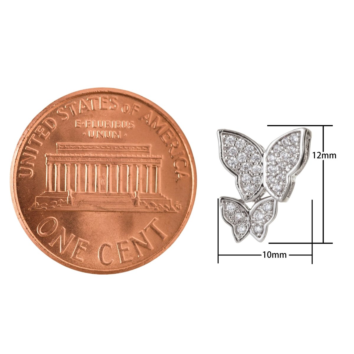 Dainty Silver Double Butterfly Beads CZ Crystal Tiny Silver Mariposa Animal Jewelry Making Beads B-266 - DLUXCA