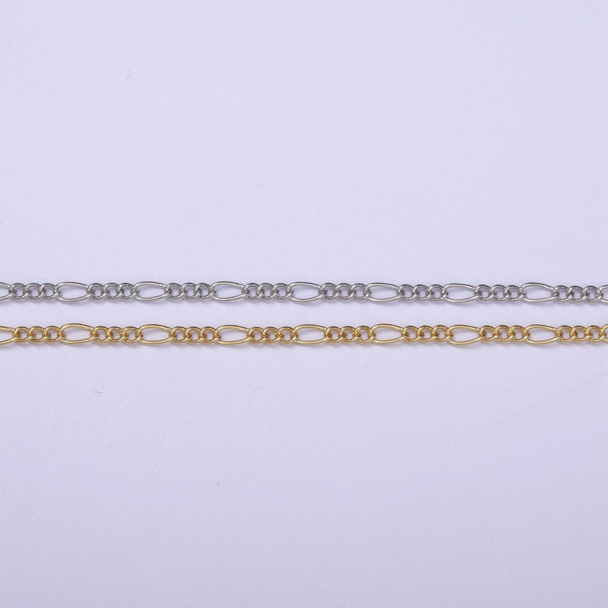 Dainty Silver Figaro long and short Chain by Yard Wholesale Bulk Unfinished Chain for Jewelry Making | ROLL-762 Clearance Pricing - DLUXCA