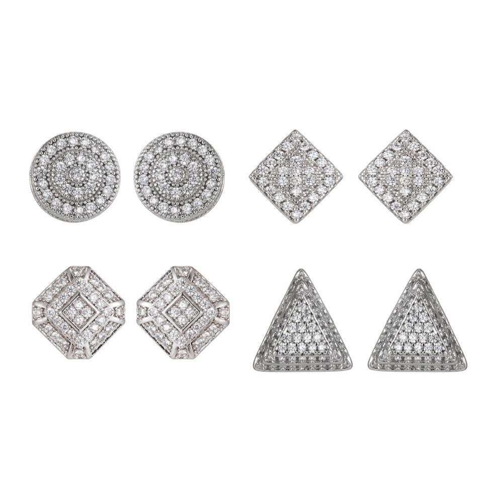 Dainty Silver Geometric Stud Earrings in Clear Cubic Zirconia Micro Pave earring Supply Q-074 Q-076 Q-078 Q-079 - DLUXCA