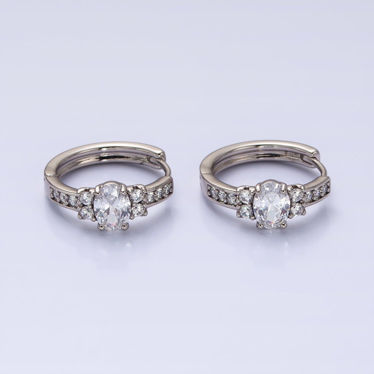 Dainty Silver Huggie Earring Minimalist Clear Blue Red Green CZ Stone Hoop Earring AB788 AB789 AB790 AB791 - DLUXCA