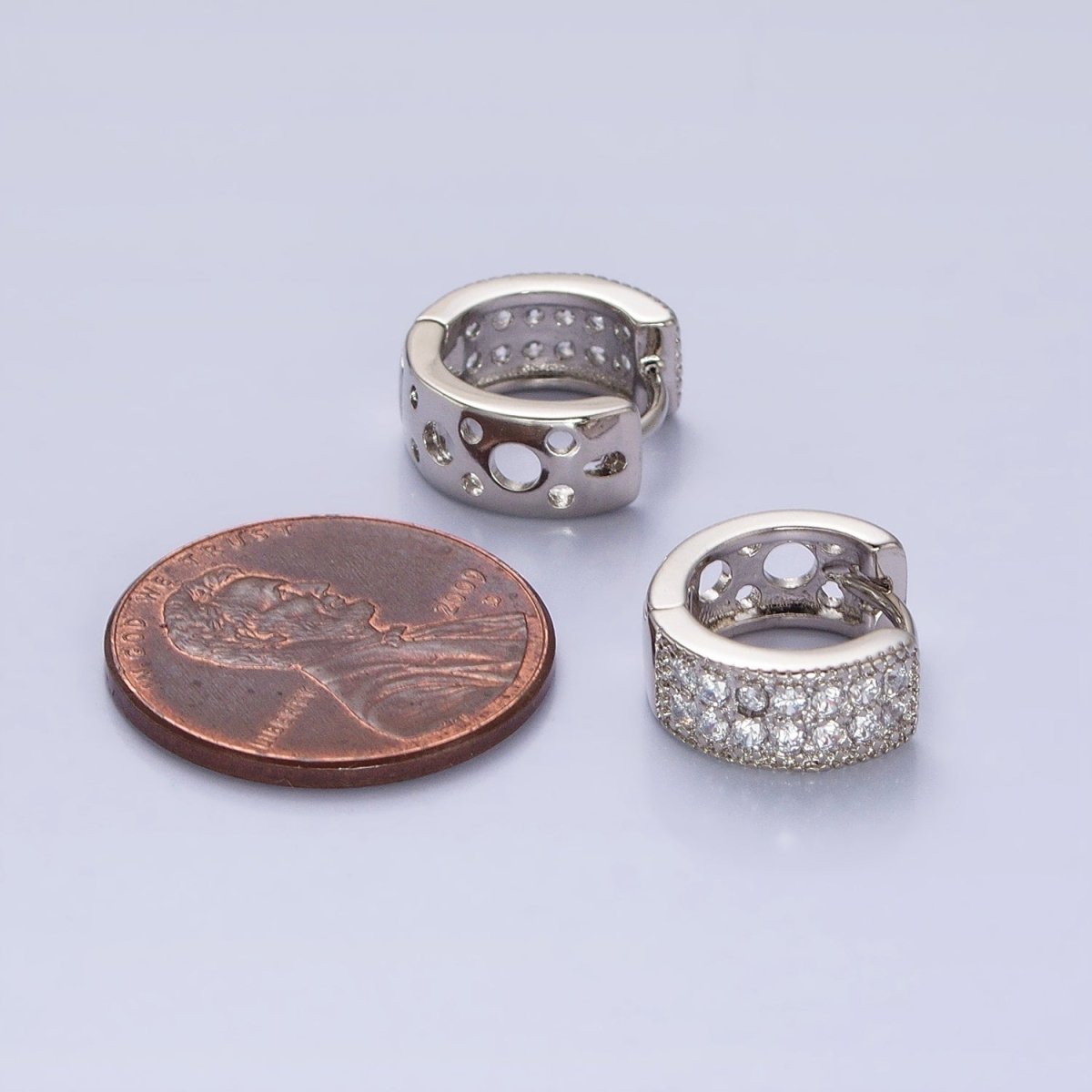 Dainty Silver Huggie Earring with Micro Pave Stone Lever Back Earring AB782 - DLUXCA