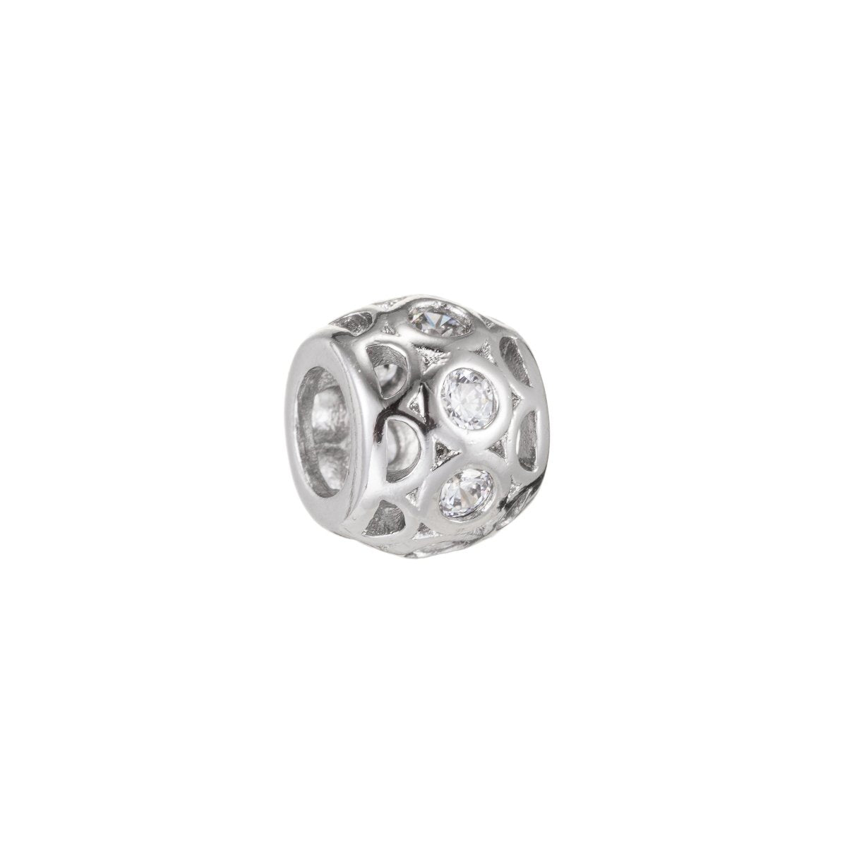 Dainty Silver Ornamented Round Beads Ball CZ Crystal Small Gold Filled Silver Geometric Jewelry Beads Supply B-259 - DLUXCA