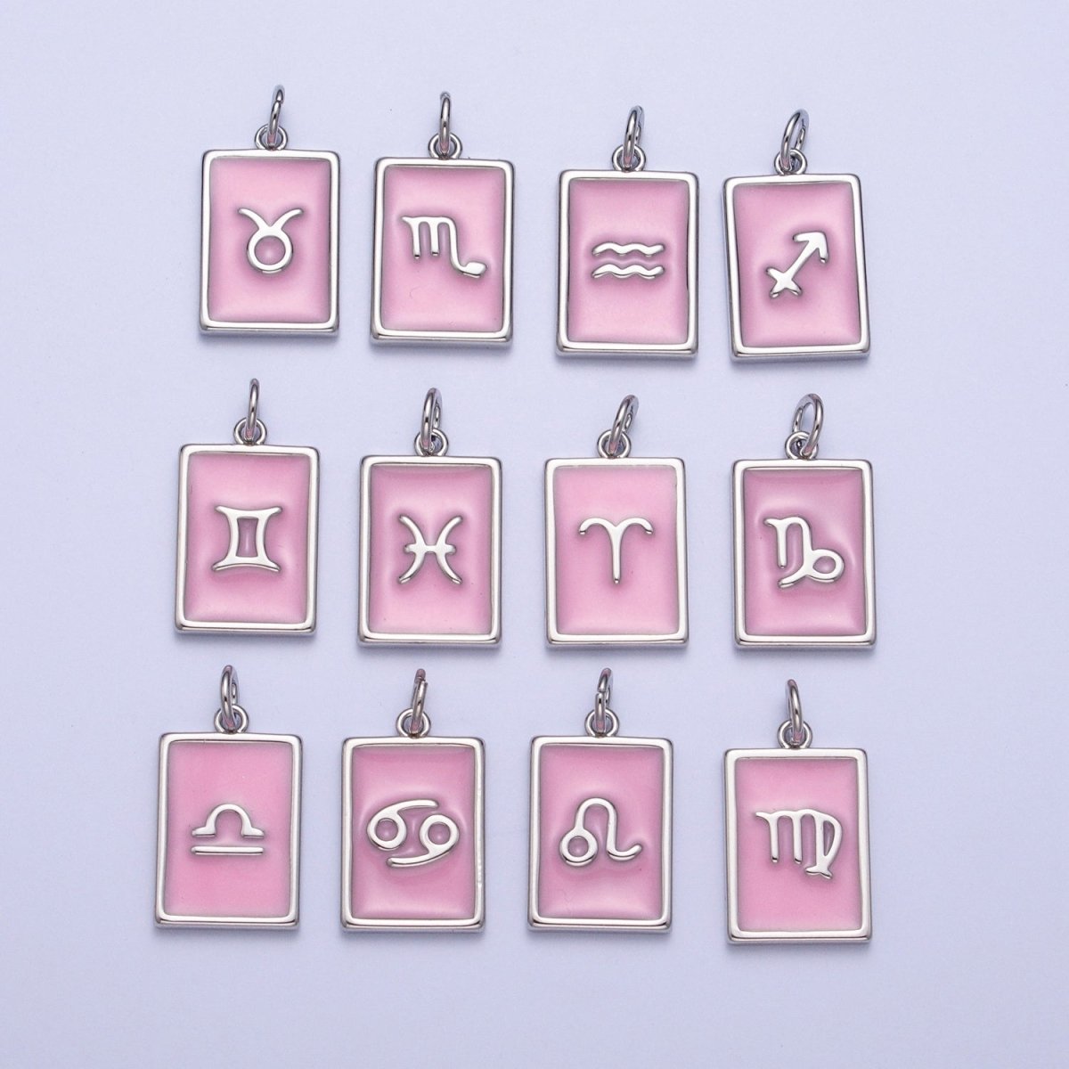 Dainty Silver Pink Enamel Zodiac Charm Mini Tag Astrology Pendant for Bracelet Earring Necklace Y2K Jewelry| X-781- X-792 - DLUXCA