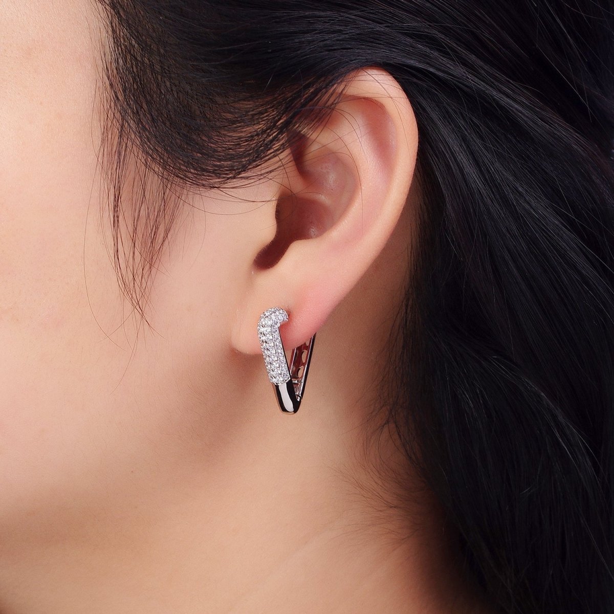 Dainty Silver Triangle hoop earrings White Gold Field Lead Nickel free, Earrings making Micro Pave CZ Triangle earrings AB1049 - DLUXCA