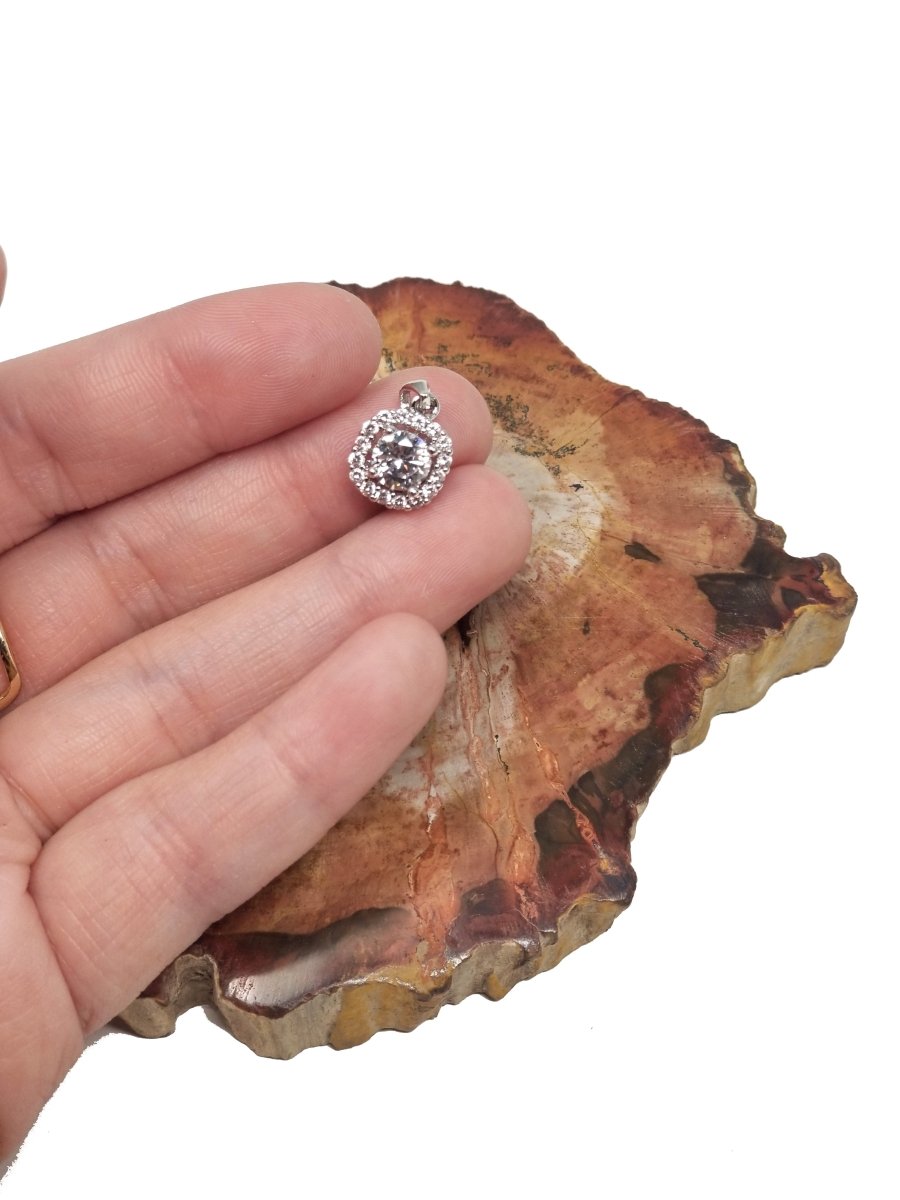 Dainty Silver White, 18K Gold Filled Gem Stone Charm Pendant Classic Diamond Round Cut Cubic Gemstone Necklace Earring for Jewelry Making N-1319 I-117~I-122 - DLUXCA