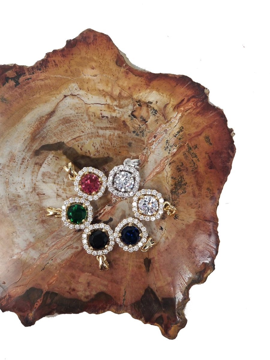 Dainty Silver White, 18K Gold Filled Gem Stone Charm Pendant Classic Diamond Round Cut Cubic Gemstone Necklace Earring for Jewelry Making N-1319 I-117~I-122 - DLUXCA