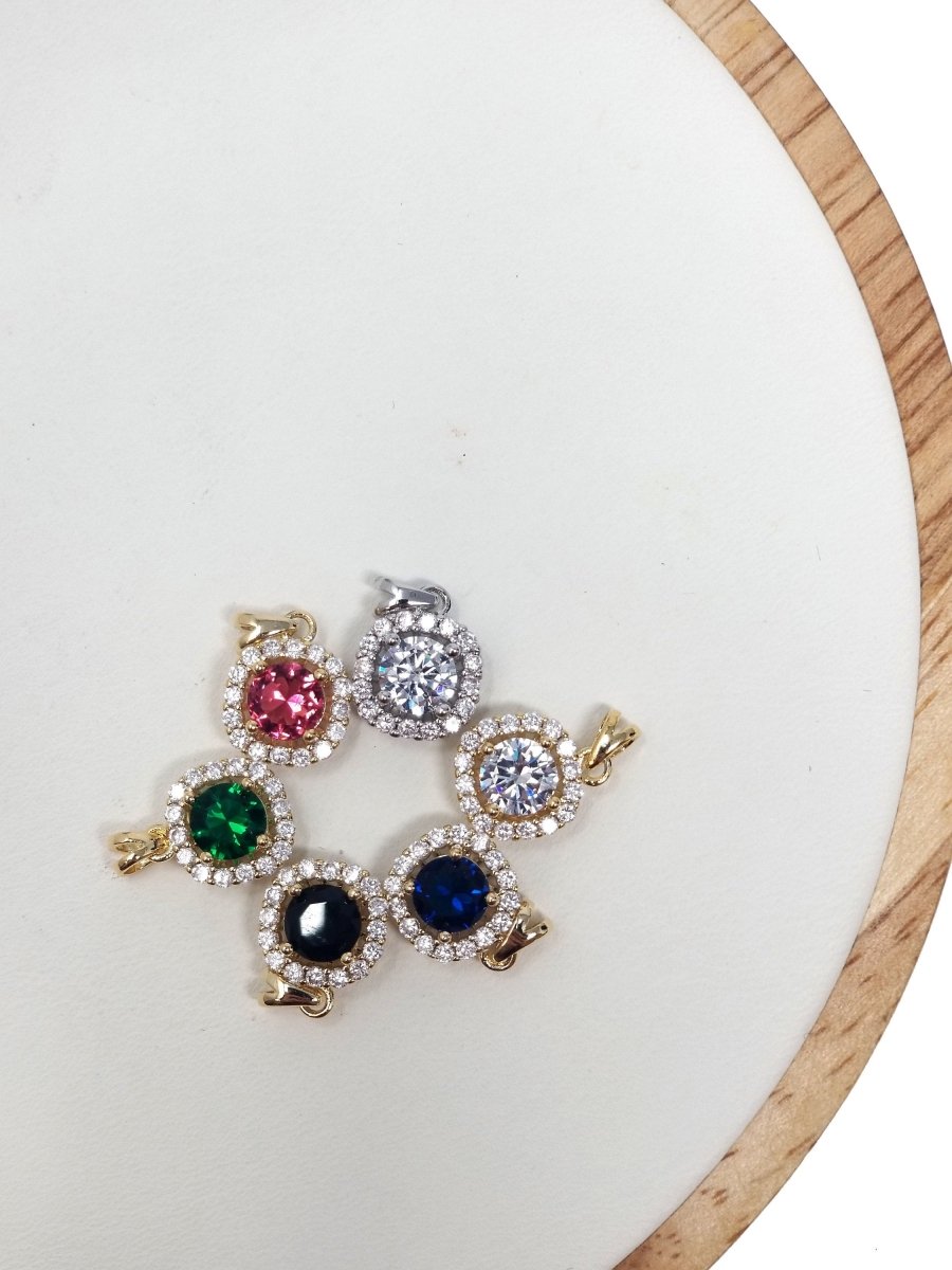 Dainty Silver White, 18K Gold Filled Gem Stone Charm Pendant Classic Diamond Round Cut Cubic Gemstone Necklace Earring for Jewelry Making N-1319 I-117~I-122 - DLUXCA