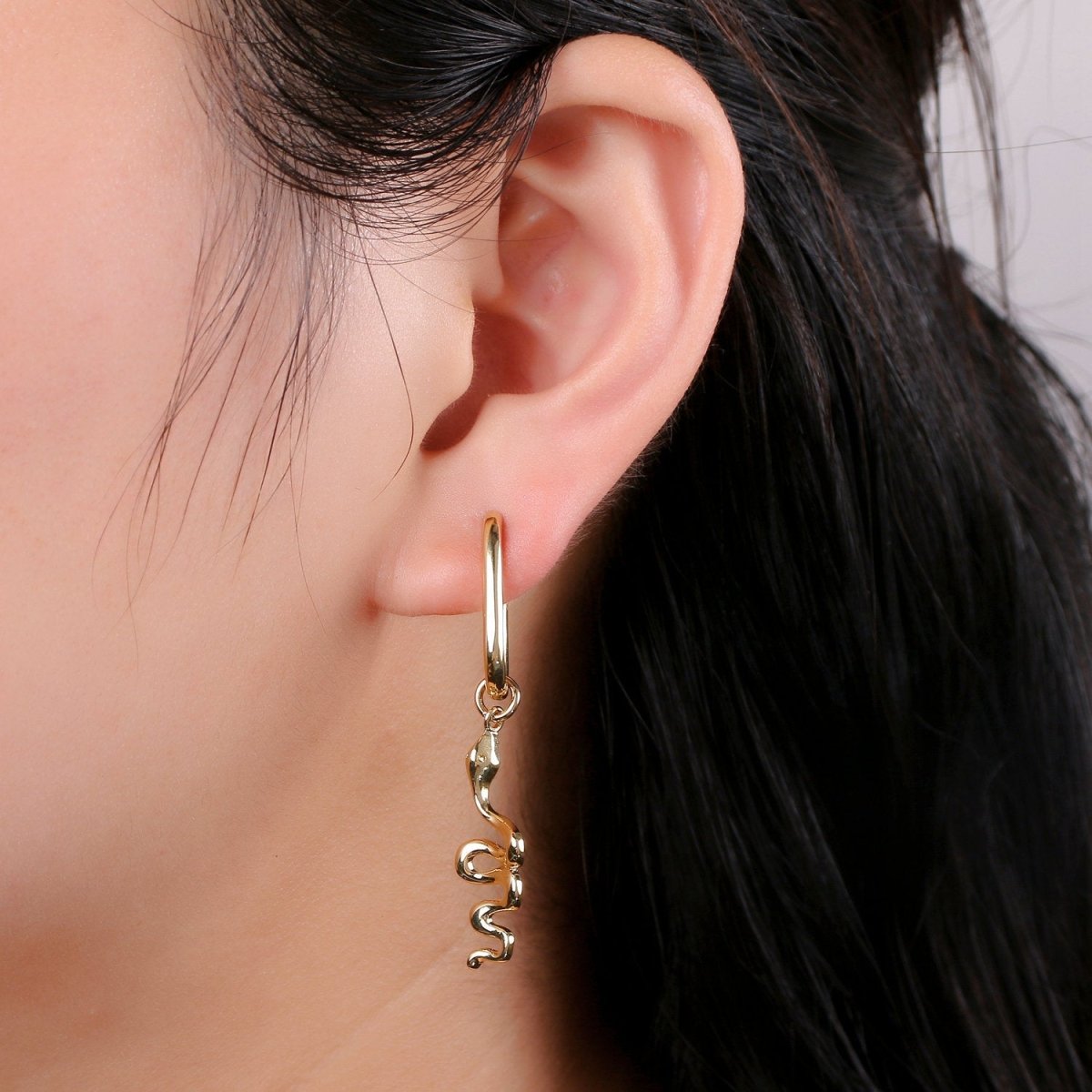 Dainty Snake Hoop Earrings,Dangle Snake Earrings,Minimalist Snake Shaped Earrings, Gold Snake Hoops,Gold Snake Hoops,Snake Earring Q-132 - DLUXCA