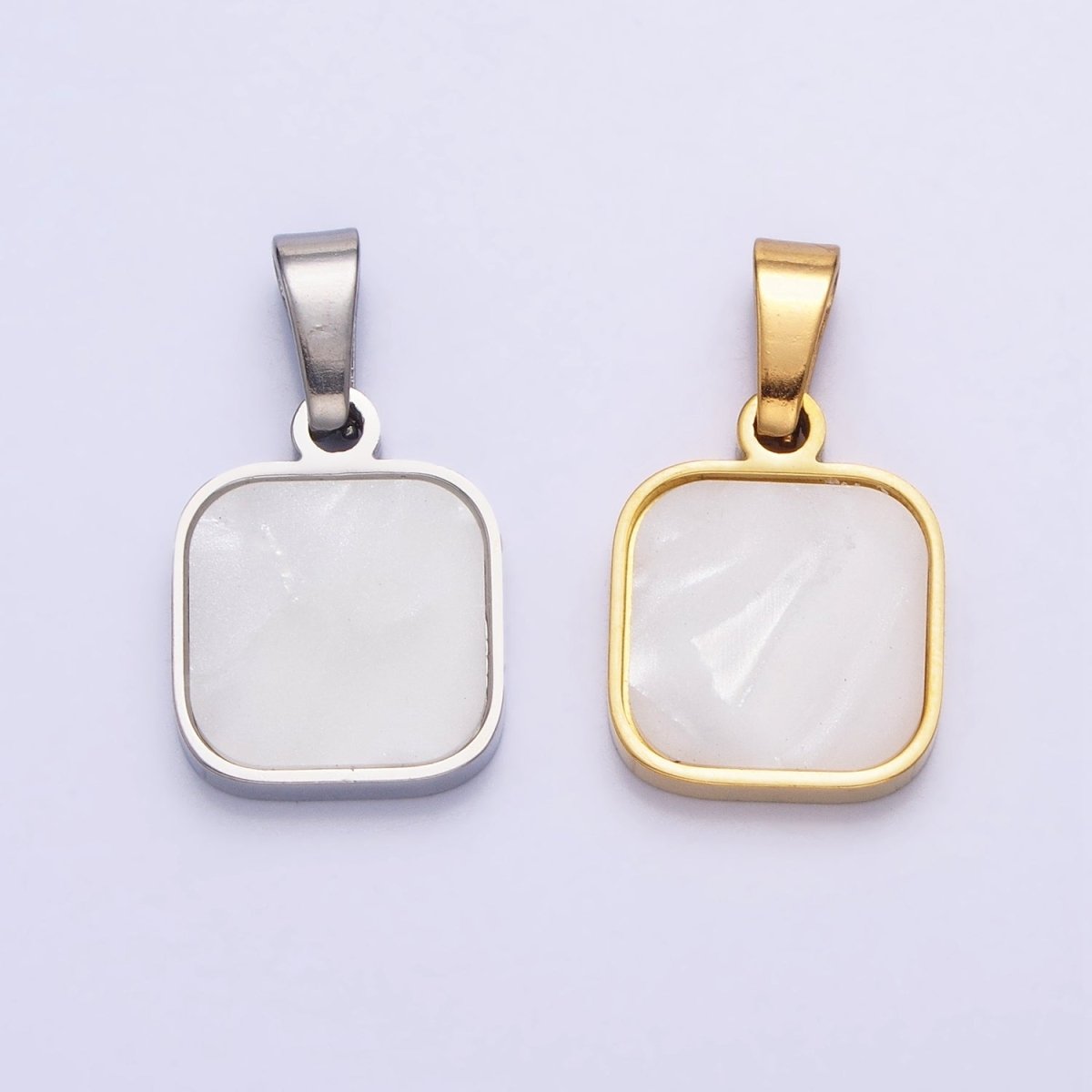 Dainty Square Pendant With Pearl For Minimalist Unisex Jewelry Charm P-1149 - DLUXCA
