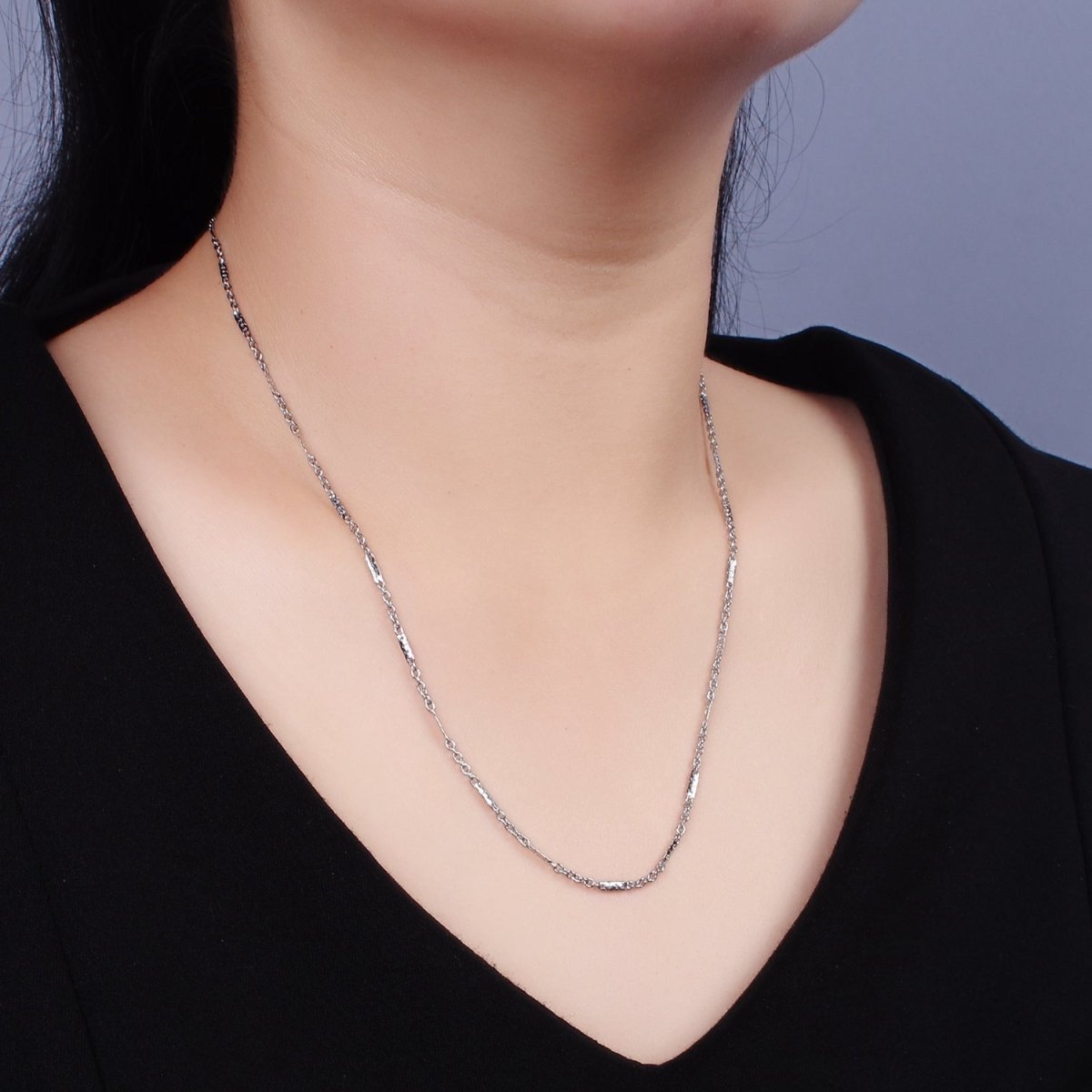 Dainty Stainless Steel 1.5mm Cable Chain 19.6 Inch Necklace in Silver | WA-2396 - DLUXCA