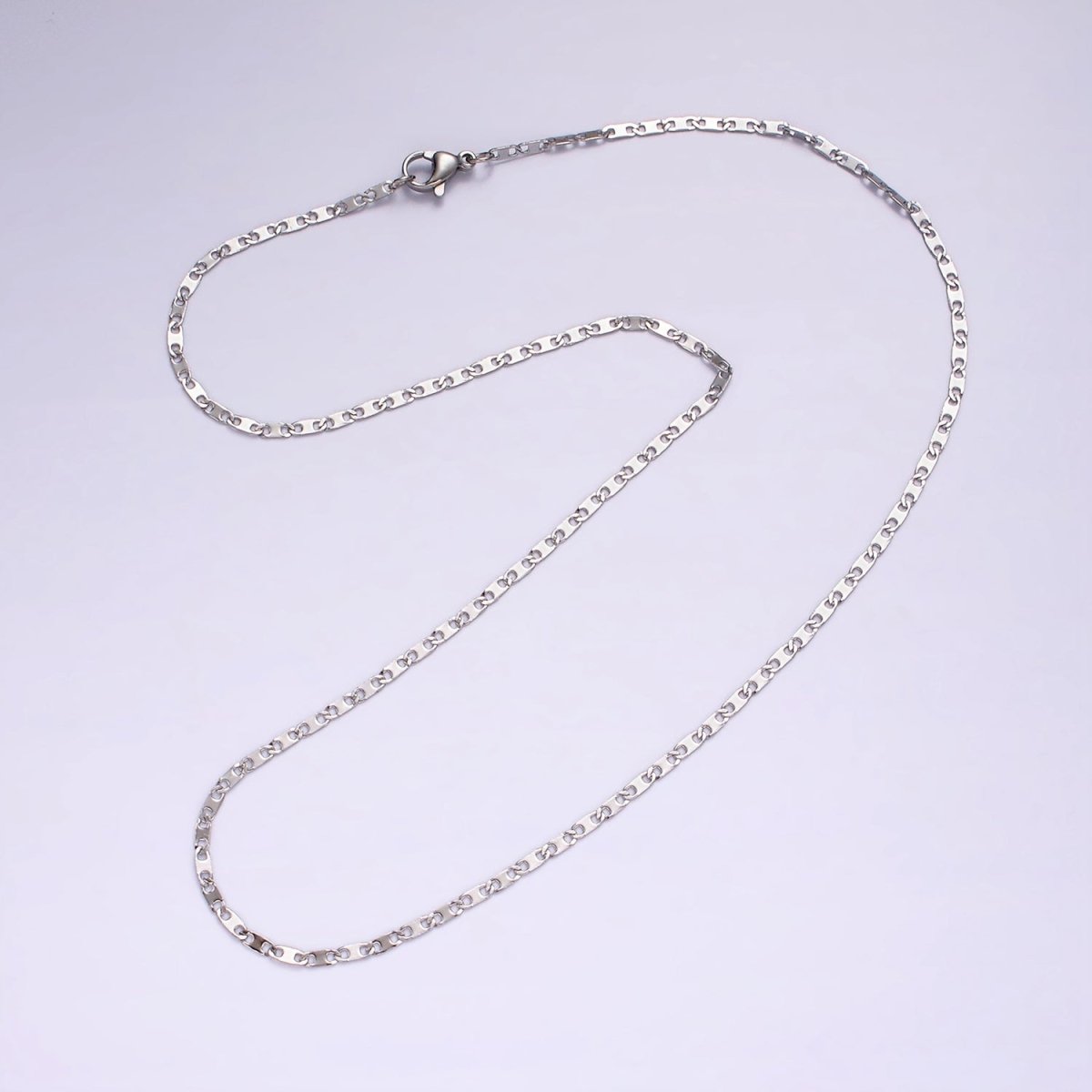 Dainty Stainless Steel 1.9mm Flat Anchor Mariner Chain 17.7 Inch Necklace in Silver | WA-2378 - DLUXCA