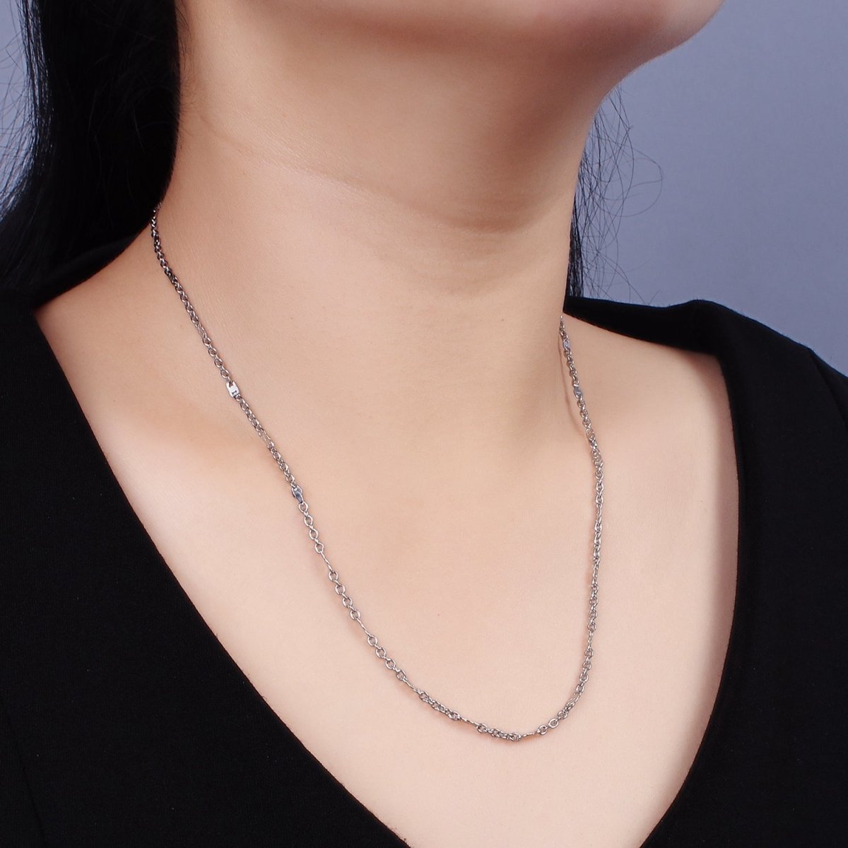 Dainty Stainless Steel 2.4mm Unique Cable Chain 20 Inch Necklace in Silver | WA-2383 - DLUXCA