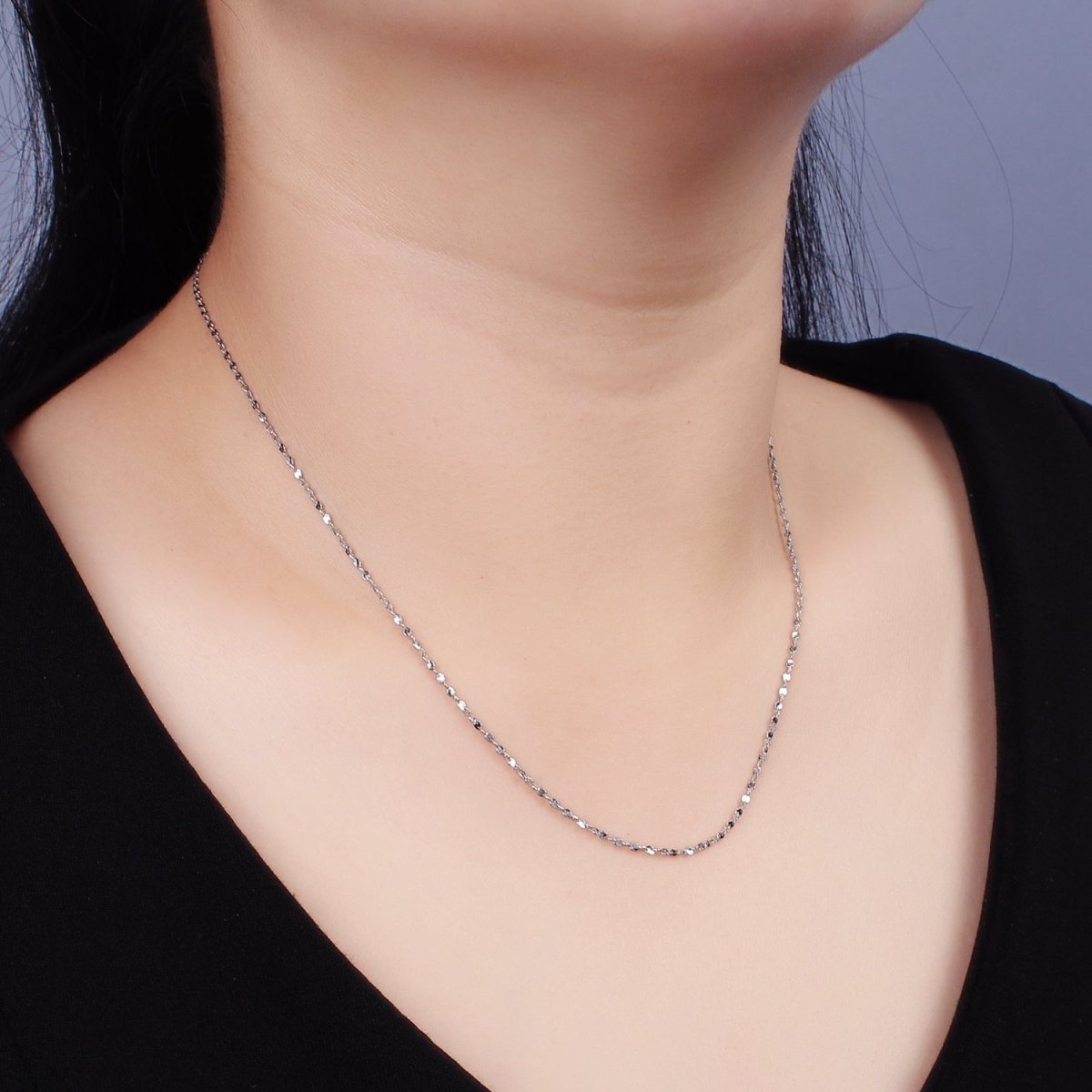 Dainty Stainless Steel Twisted Cable Chain Necklace 18 inch in Silver | WA-2401 - DLUXCA