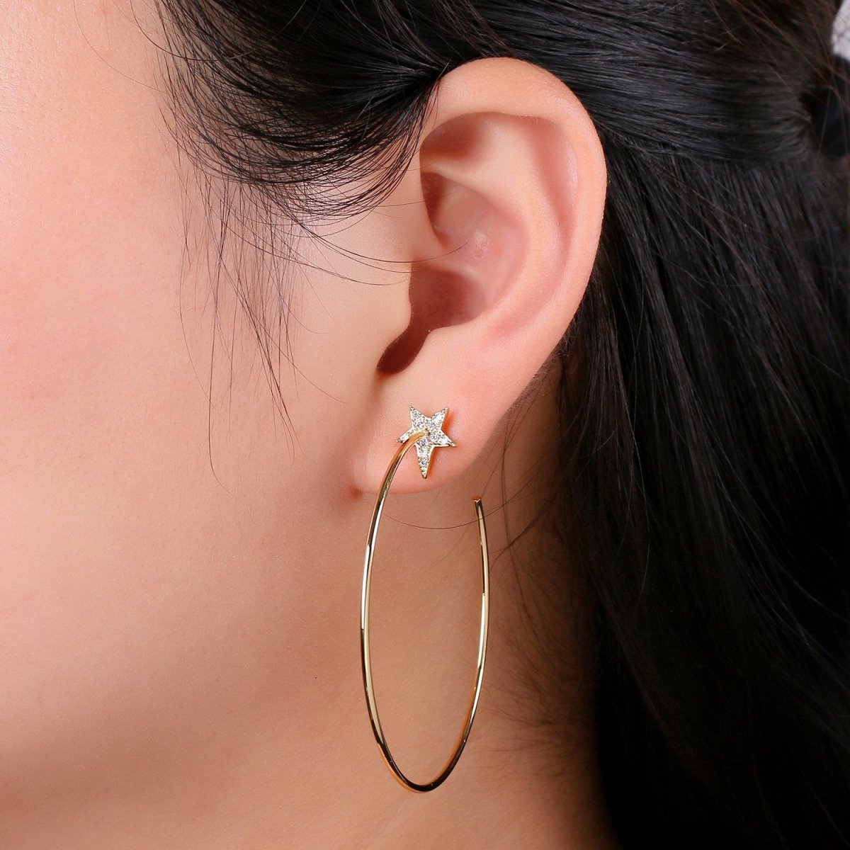 Dainty Star Hoop Earrings, Gold Vermeil Earrings Minimalist Earrings, Classic Thin Hoops, Thin, Lightweight Every day Earring for Gift Q-194 - DLUXCA