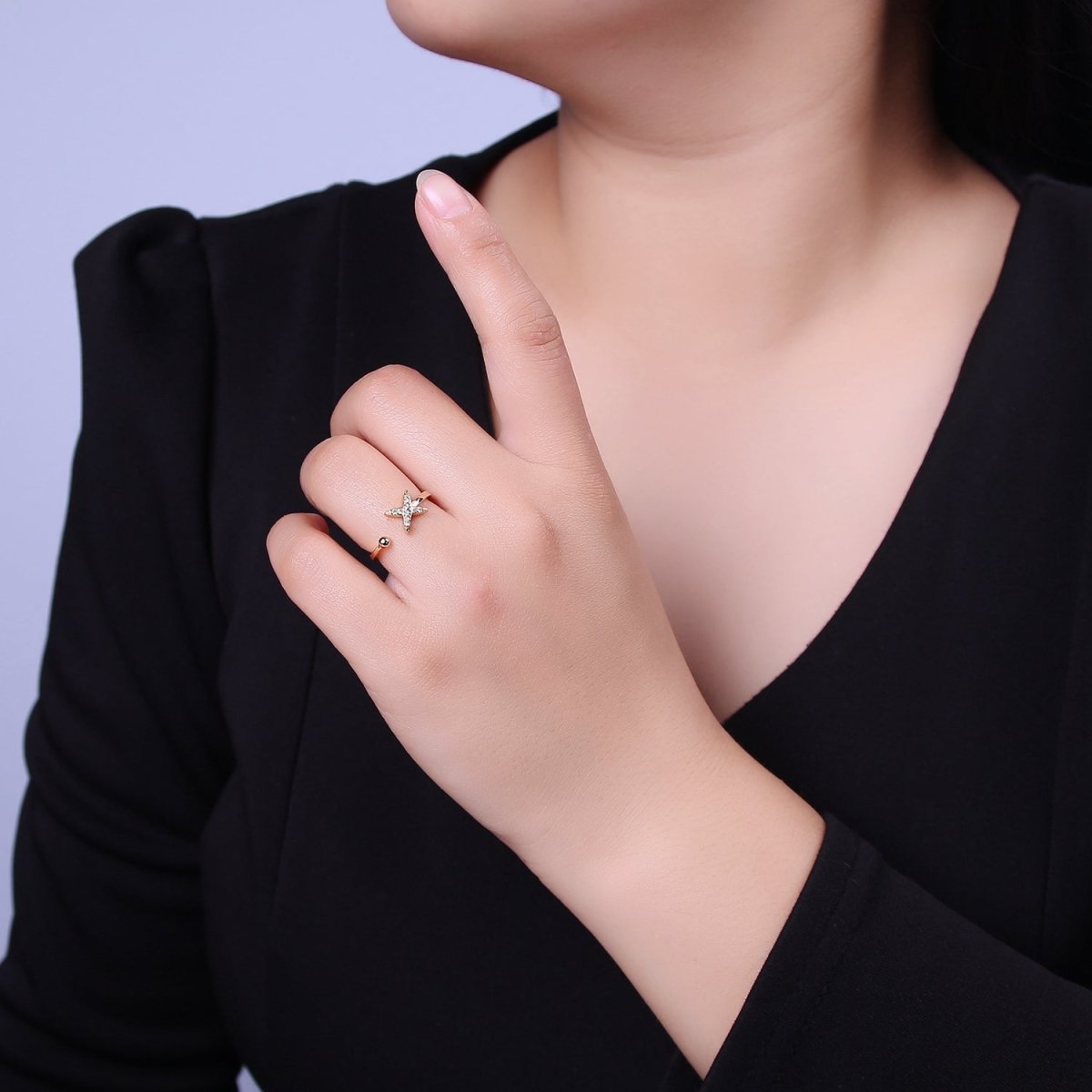 Dainty Star Ring - Minimalist Ring - Celestial Jewelry Stacking Rings Thin Gold Filled Band Ring Open Adjustable Jewelry S-518 - DLUXCA