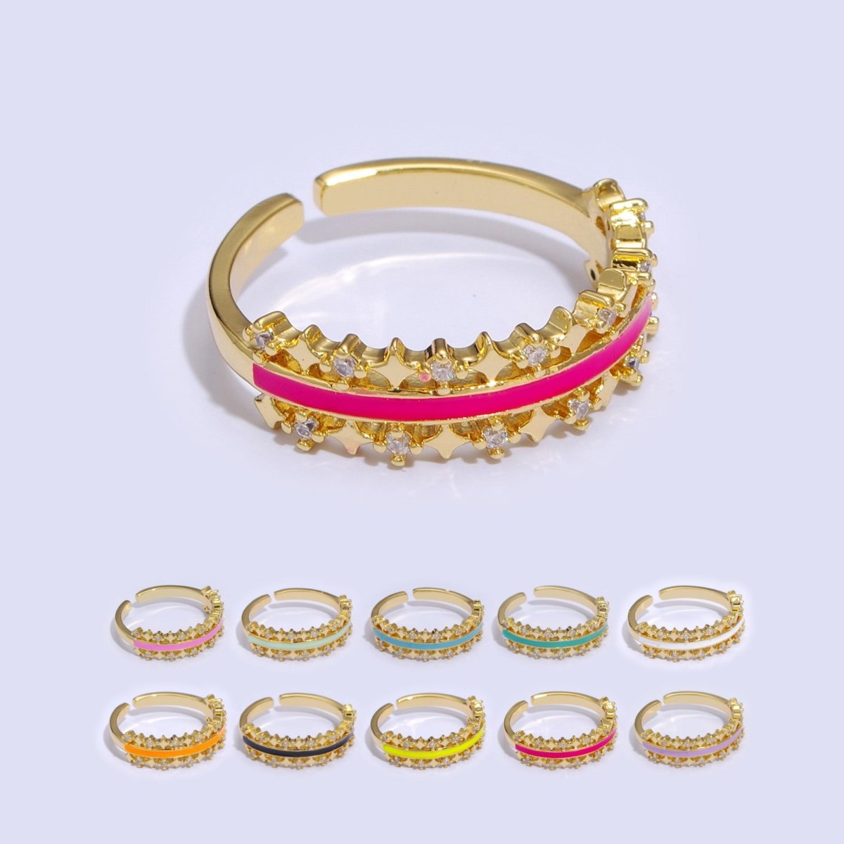 Dainty Star Ring Open Adjustable Ring Neon Enamel Colorful Band Ring S-295 ~ S-304 - DLUXCA
