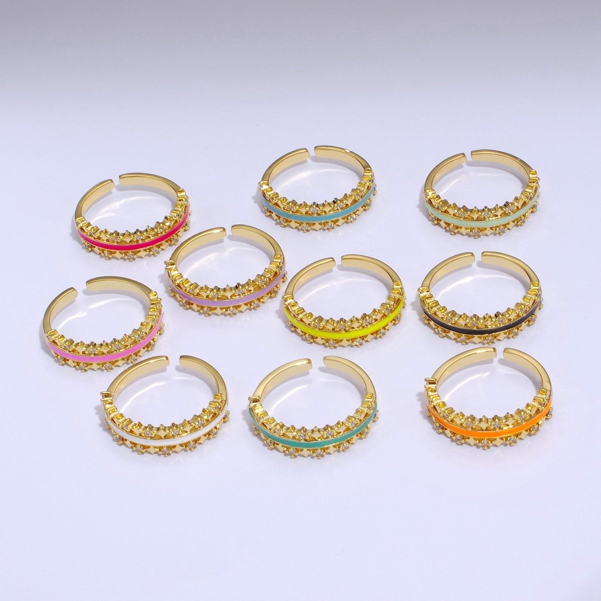 Dainty Star Ring Open Adjustable Ring Neon Enamel Colorful Band Ring S-295 ~ S-304 - DLUXCA