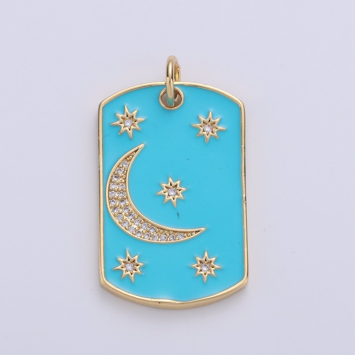 Dainty STARBURST Tag Pendant- 14k Gold Fill CZ North Star Charm, Enamel Dog Tag, Celestial Pendant, Micro Pave Charm D-300 - D-303 - DLUXCA