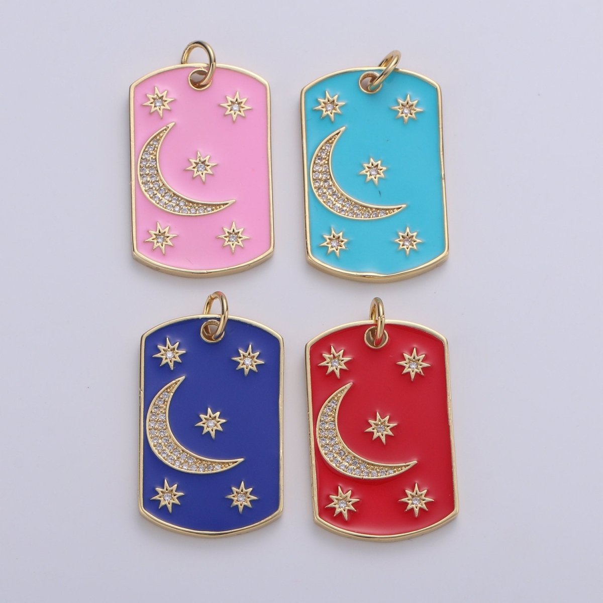 Dainty STARBURST Tag Pendant- 14k Gold Fill CZ North Star Charm, Enamel Dog Tag, Celestial Pendant, Micro Pave Charm D-300 - D-303 - DLUXCA